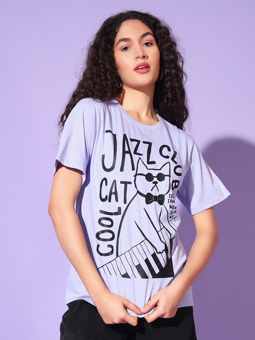 

The Dry State Women Graphic Printed Round Neck Cotton Oversized T-shirt, Lavender