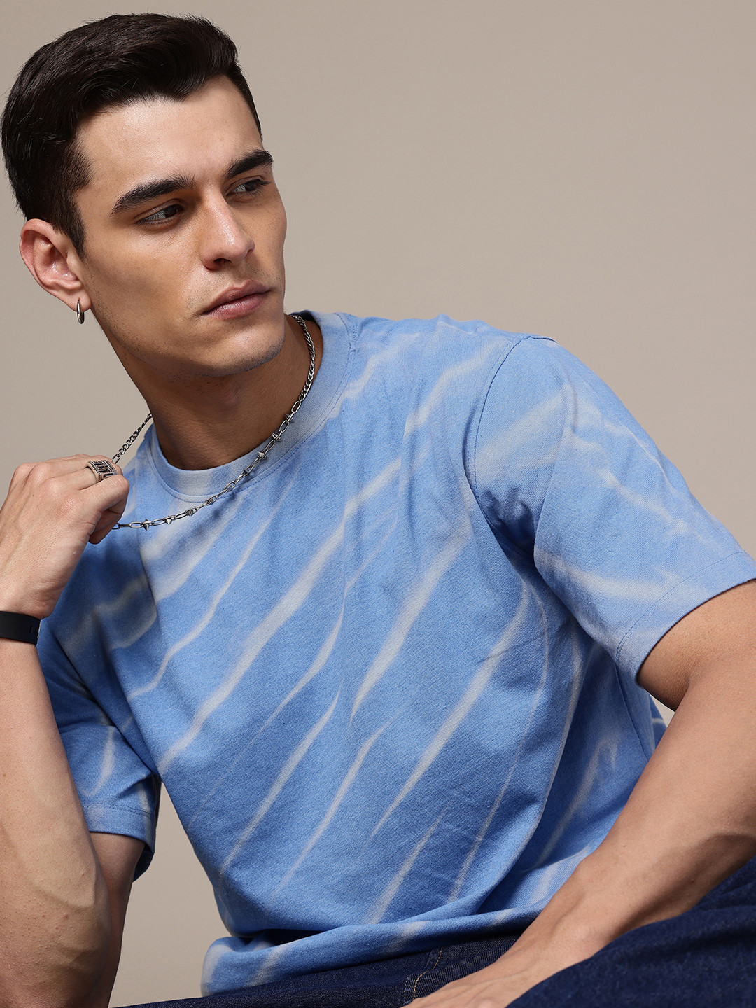 

R.Code by The Roadster Life Co. Tie and Dye Printed Relaxed Fit T-shirt, Blue
