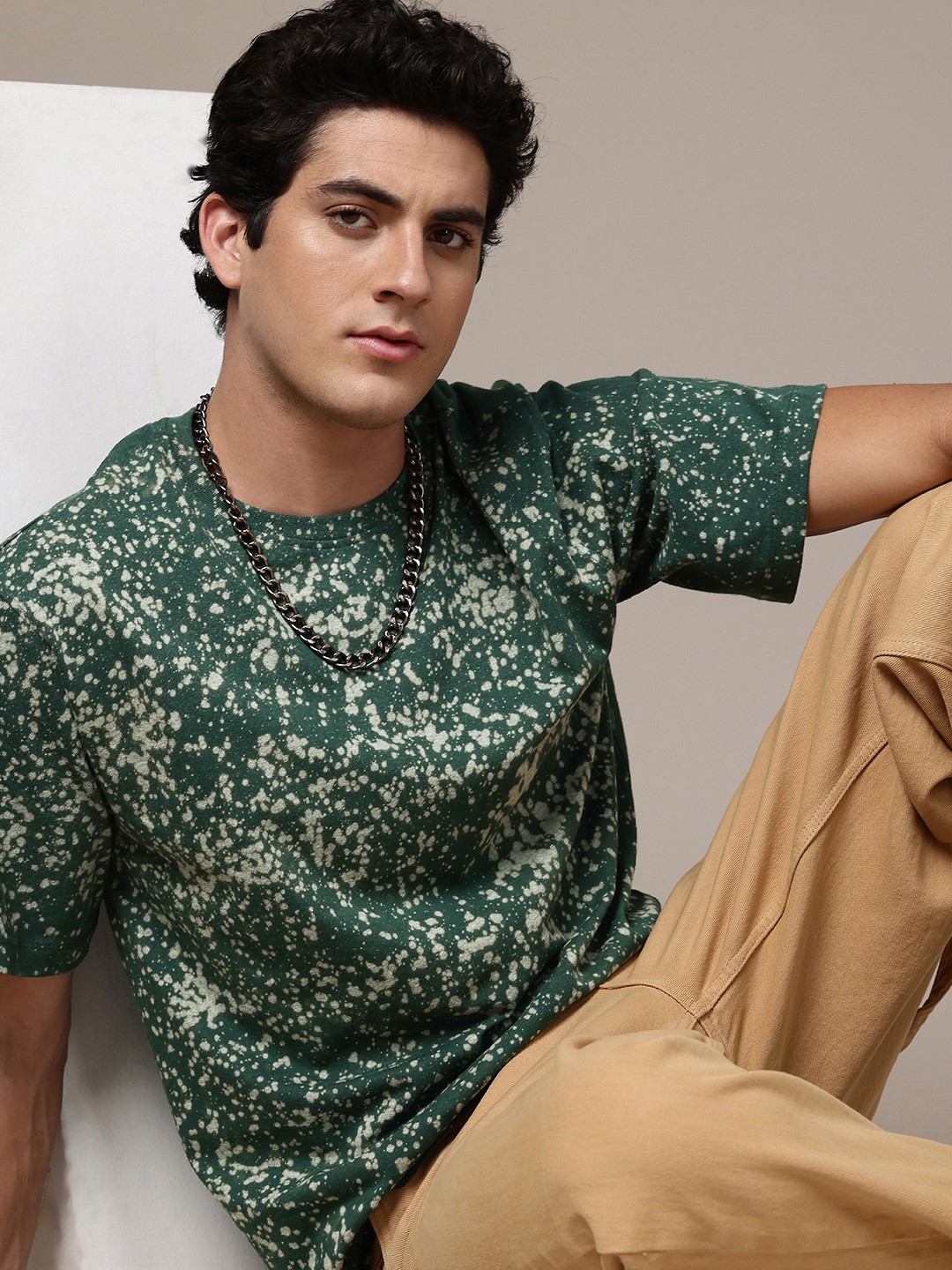 

R.Code by The Roadster Life Co. Men Tie and Dye Printed Relaxed Fit T-shirt, Green
