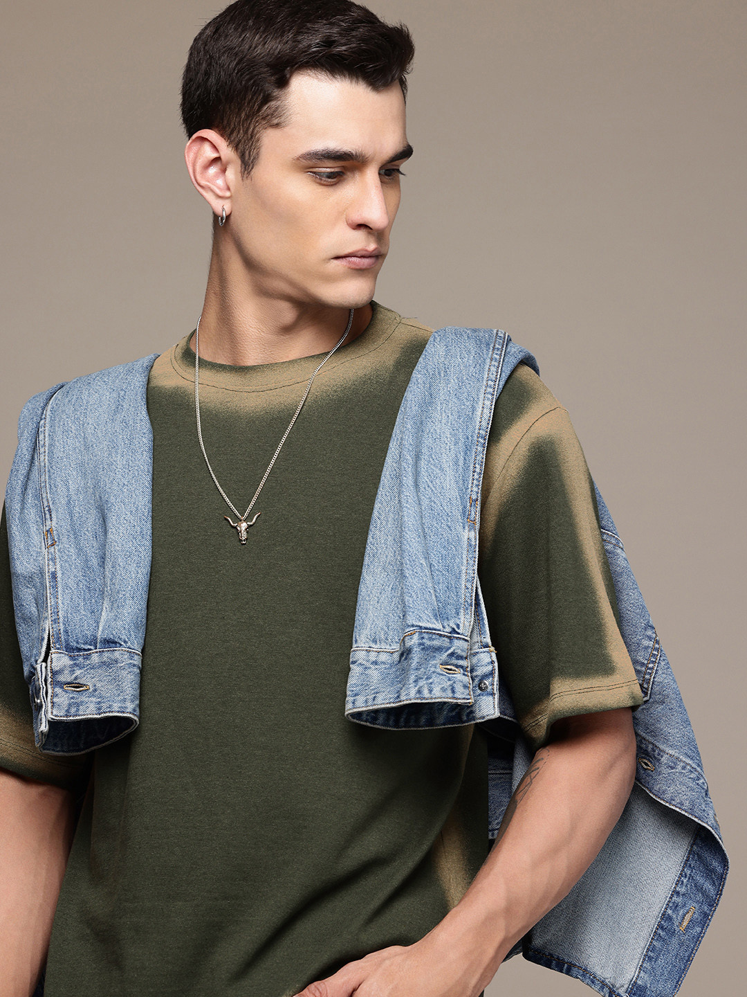 

R.Code by The Roadster Life Co. Tie and Dye Printed Relaxed Fit T-shirt, Olive