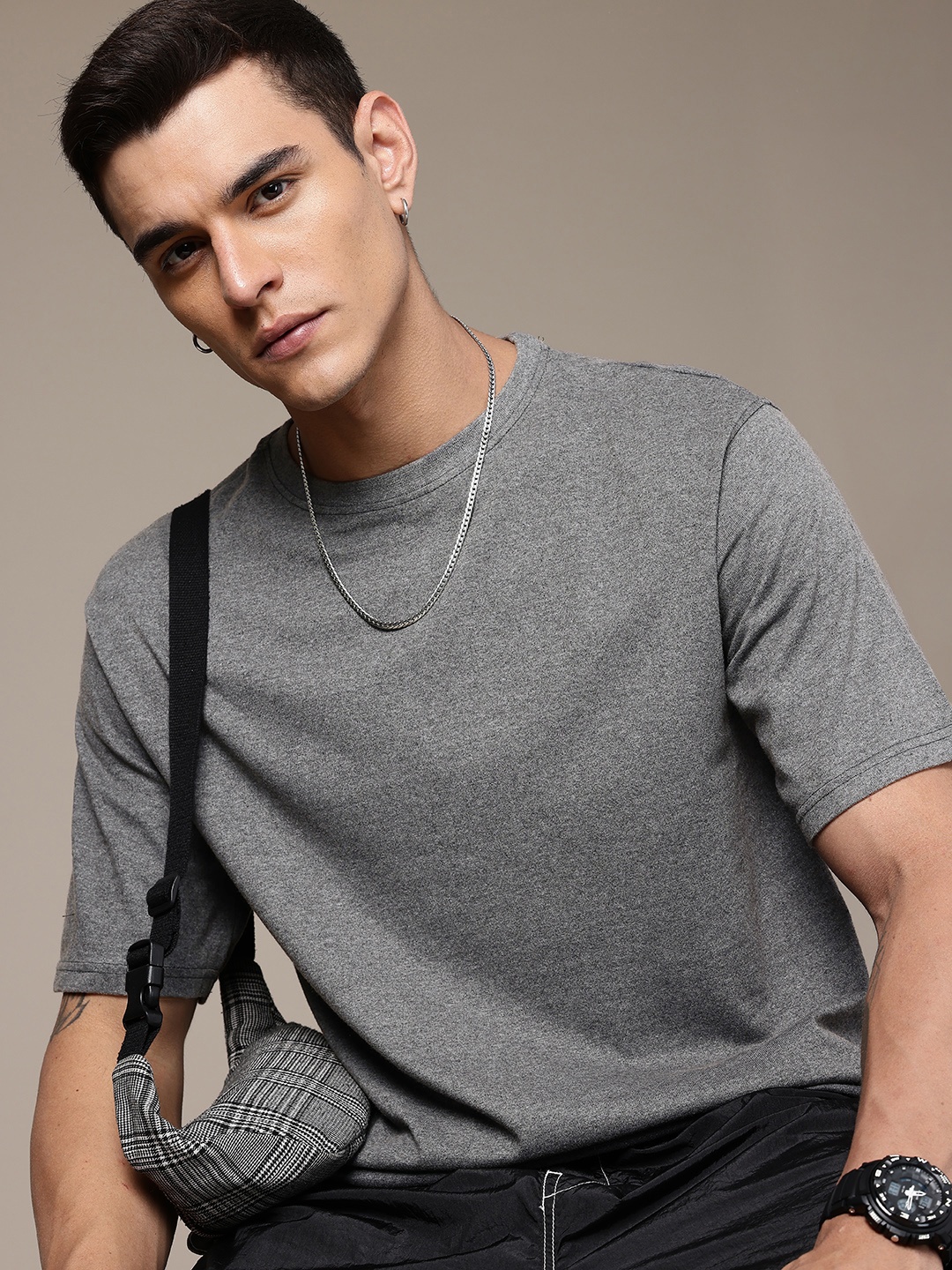 

R.Code by The Roadster Life Co. Washed Effect Relaxed Fit T-shirt, Grey