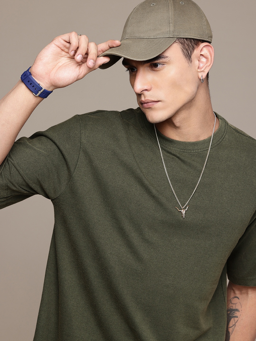 

R.Code by The Roadster Life Co. Washed Effect Relaxed Fit T-shirt, Olive