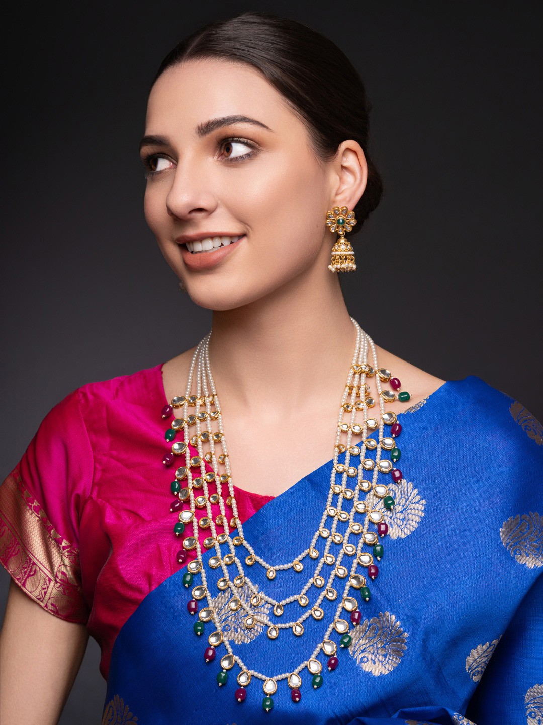 

PANASH Gold-Plated Artificial Stones-Studded & Beaded Jewellery Set