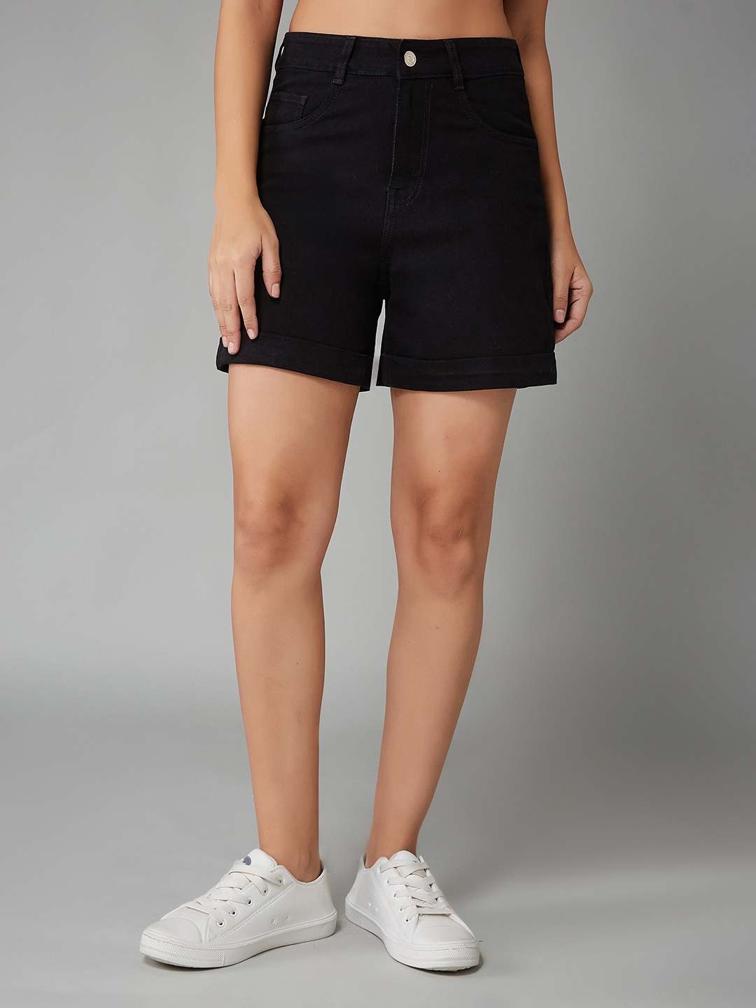 

DOLCE CRUDO Women High-Rise Denim Shorts, Black
