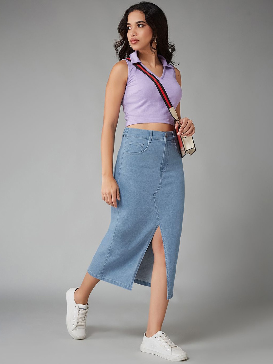 

DOLCE CRUDO Denim A-Line Midi Skirt, Blue