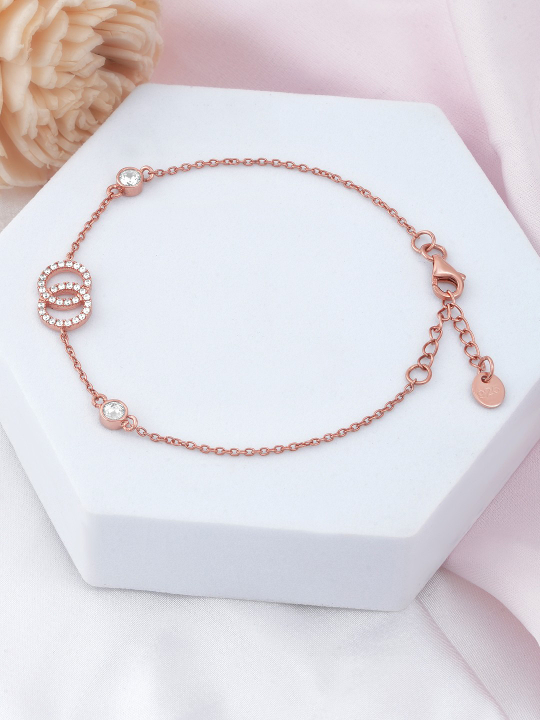 

Zavya Women Sterling Silver Cubic Zirconia Rose Gold-Plated Charm Bracelet