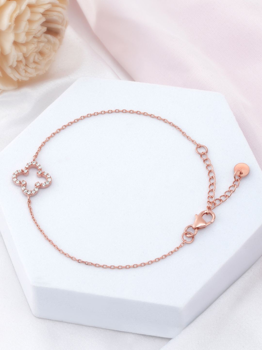 

Zavya Women Sterling Silver Cubic Zirconia Rose Gold-Plated Charm Bracelet