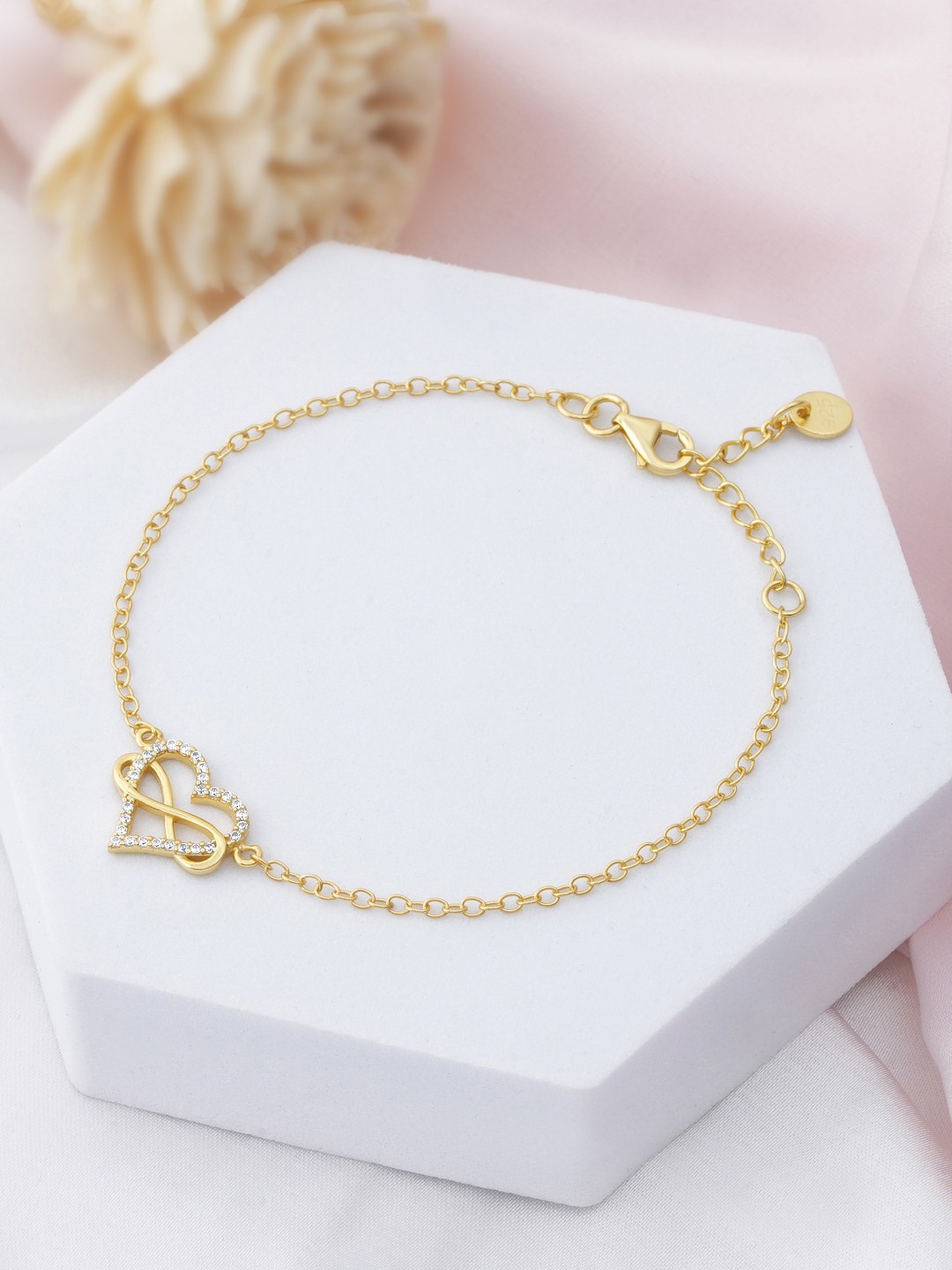 

Zavya Women Sterling Silver Cubic Zirconia Gold-Plated Charm Bracelet