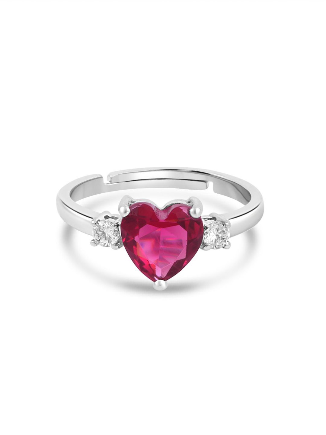 

Zavya 925 Sterling Silver Rhodium-Plated Cubic Zirconia-Studded Heart Glam Finger Ring