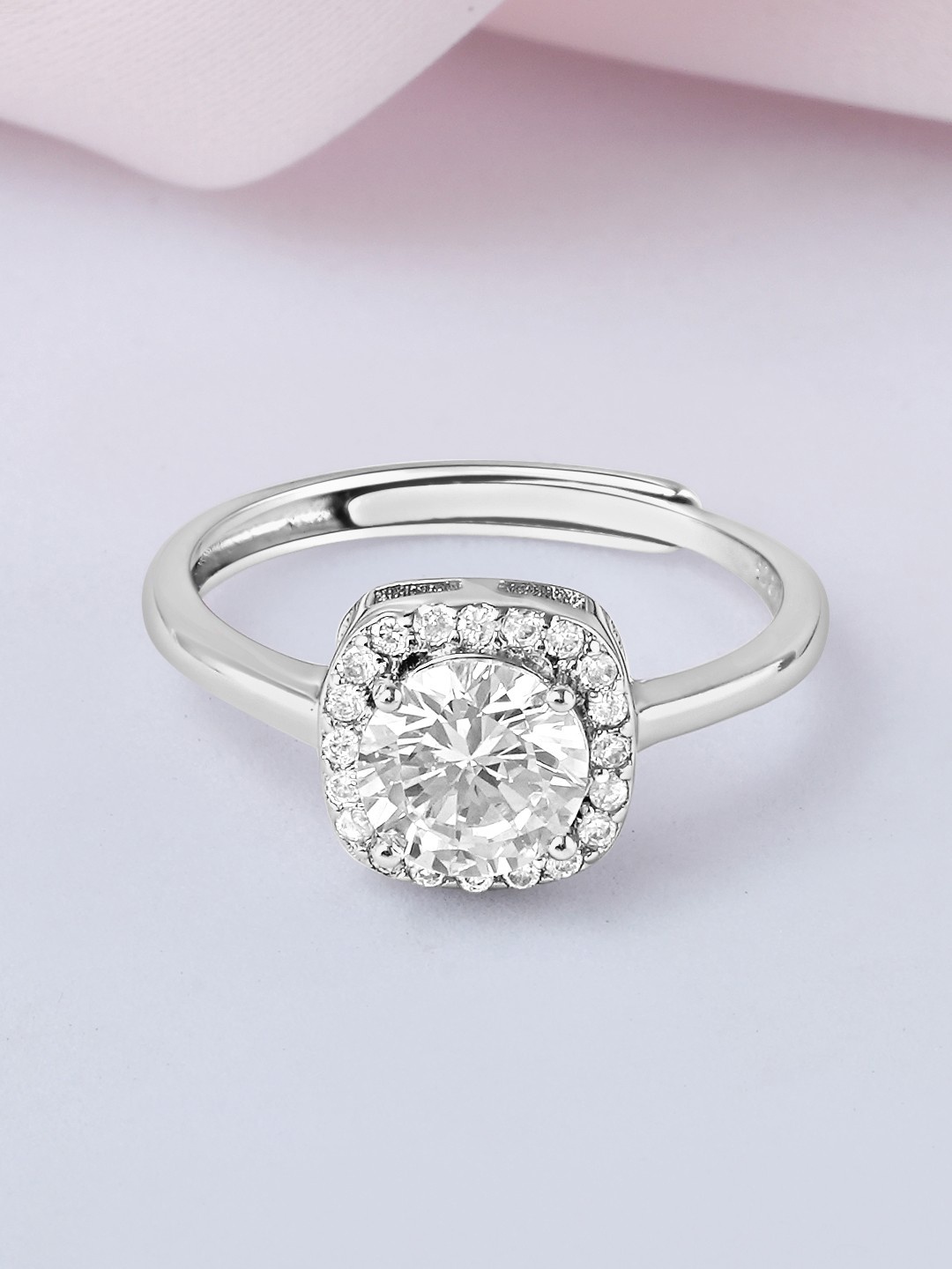 

Zavya 925 Sterling Silver Rhodium-Plated Solitaire Halo Ring