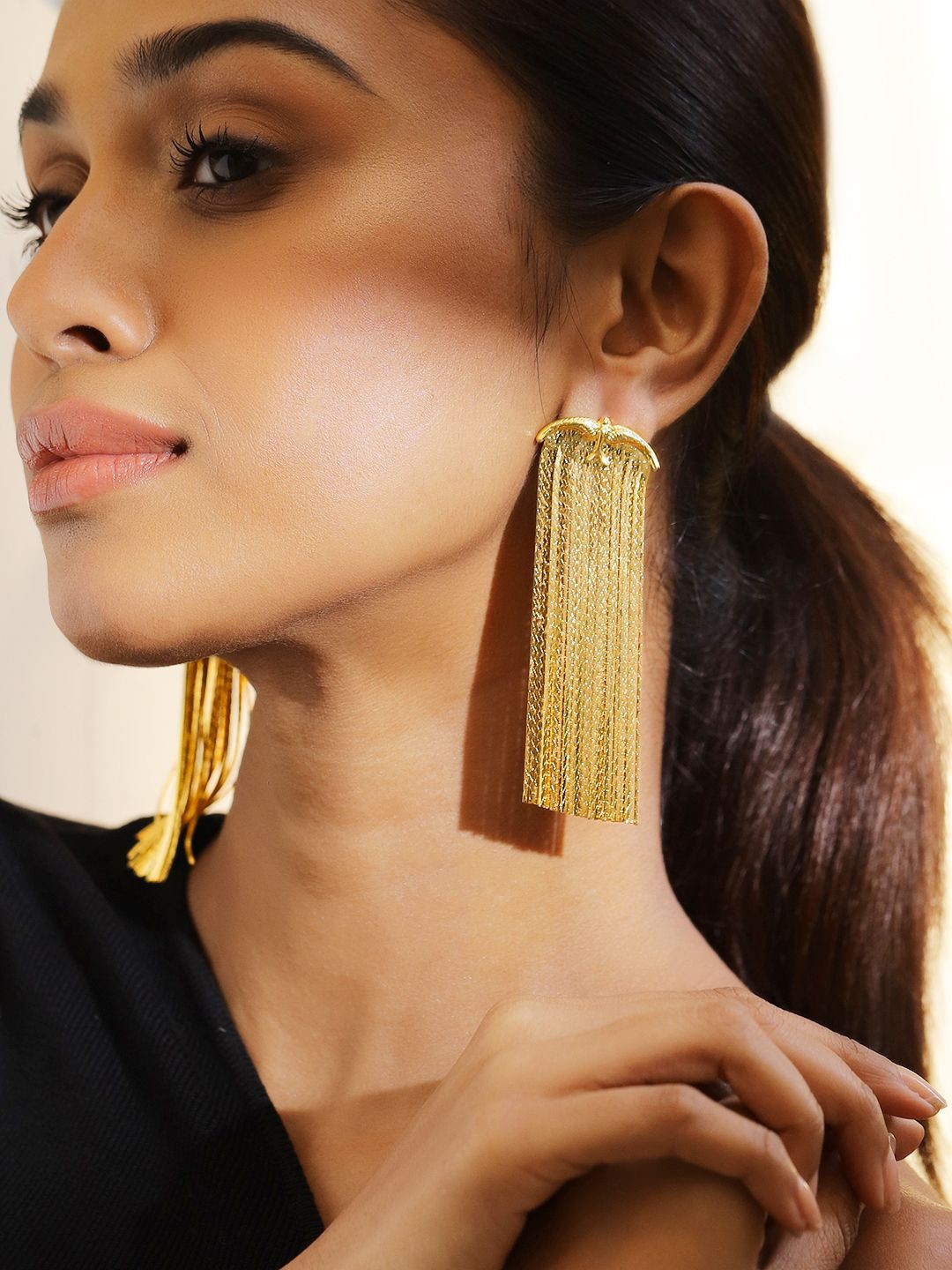 

Rubans Voguish 22K Gold Plated Demi Fine Long Tassel Drop Earrings