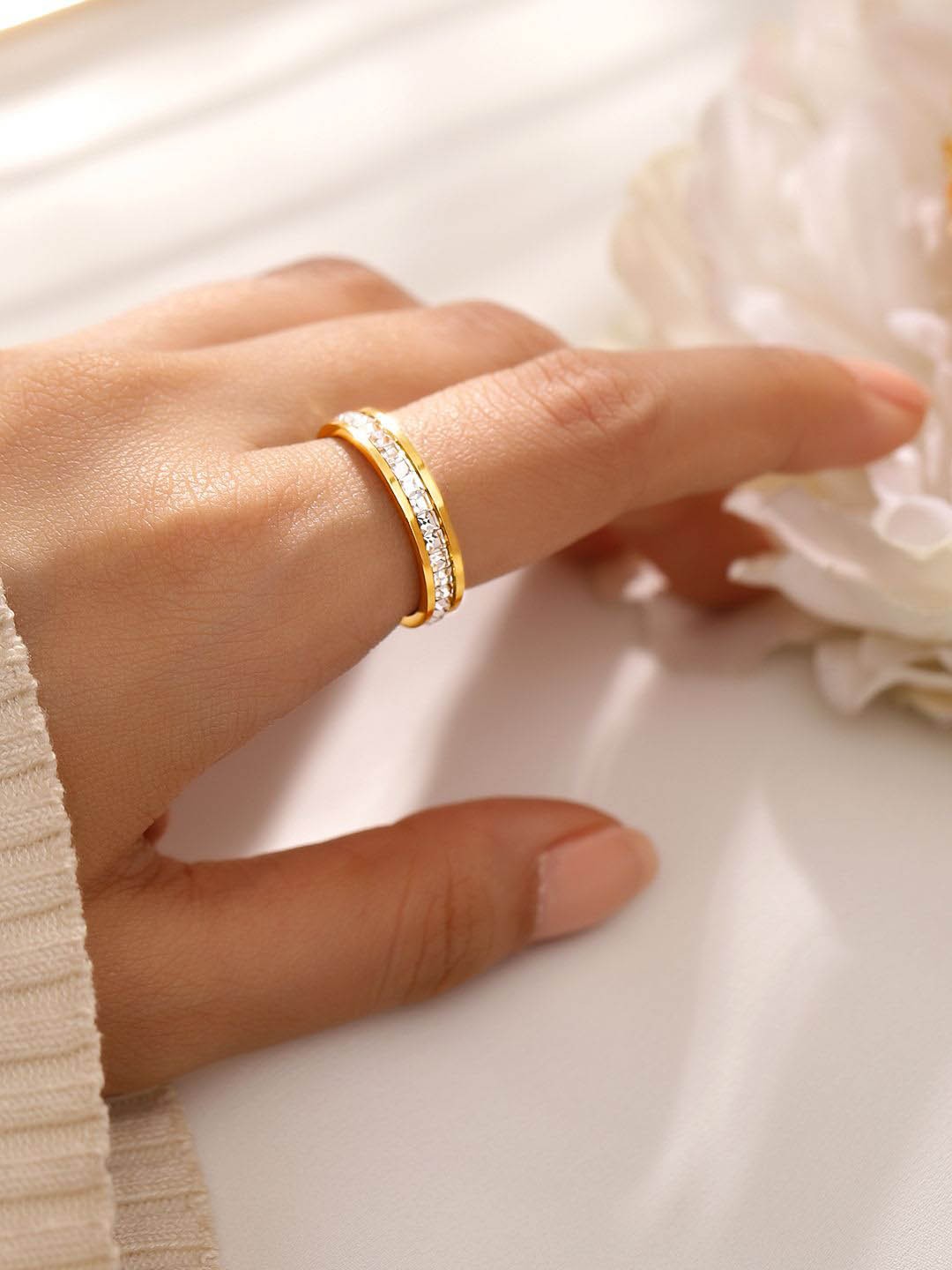 

Rubans Voguish 18K Gold Plated Stainless Steel Tarnish Free Waterproof Zirconia Band Ring
