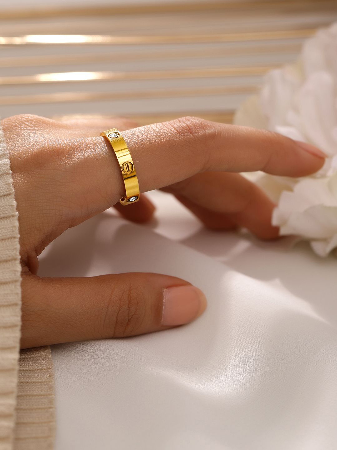 

Rubans Voguish 18K Gold Plated Stainless Steel Tarnish Free Waterproof Zirconia Band Ring