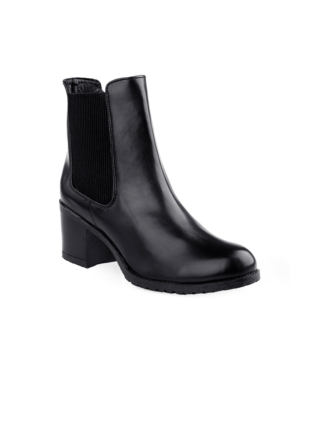 

Bxxy Women Chelsea Block-Heel Slip-on Boots with Side Zipper Closure, Black