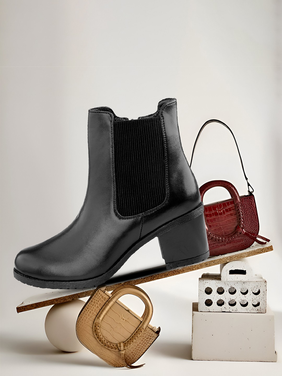

Bxxy Women Chelsea Block-Heel Slip-on Boots with Side Zipper Closure, Black