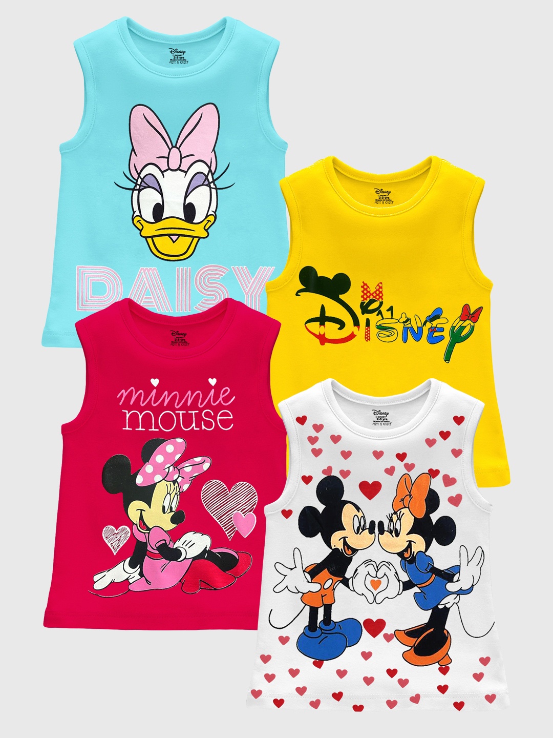 

Disney By Miss and Chief Girls Pack Of 4 Minnie & Daisy Graphic Printed Cotton T-shirts, Turquoise blue