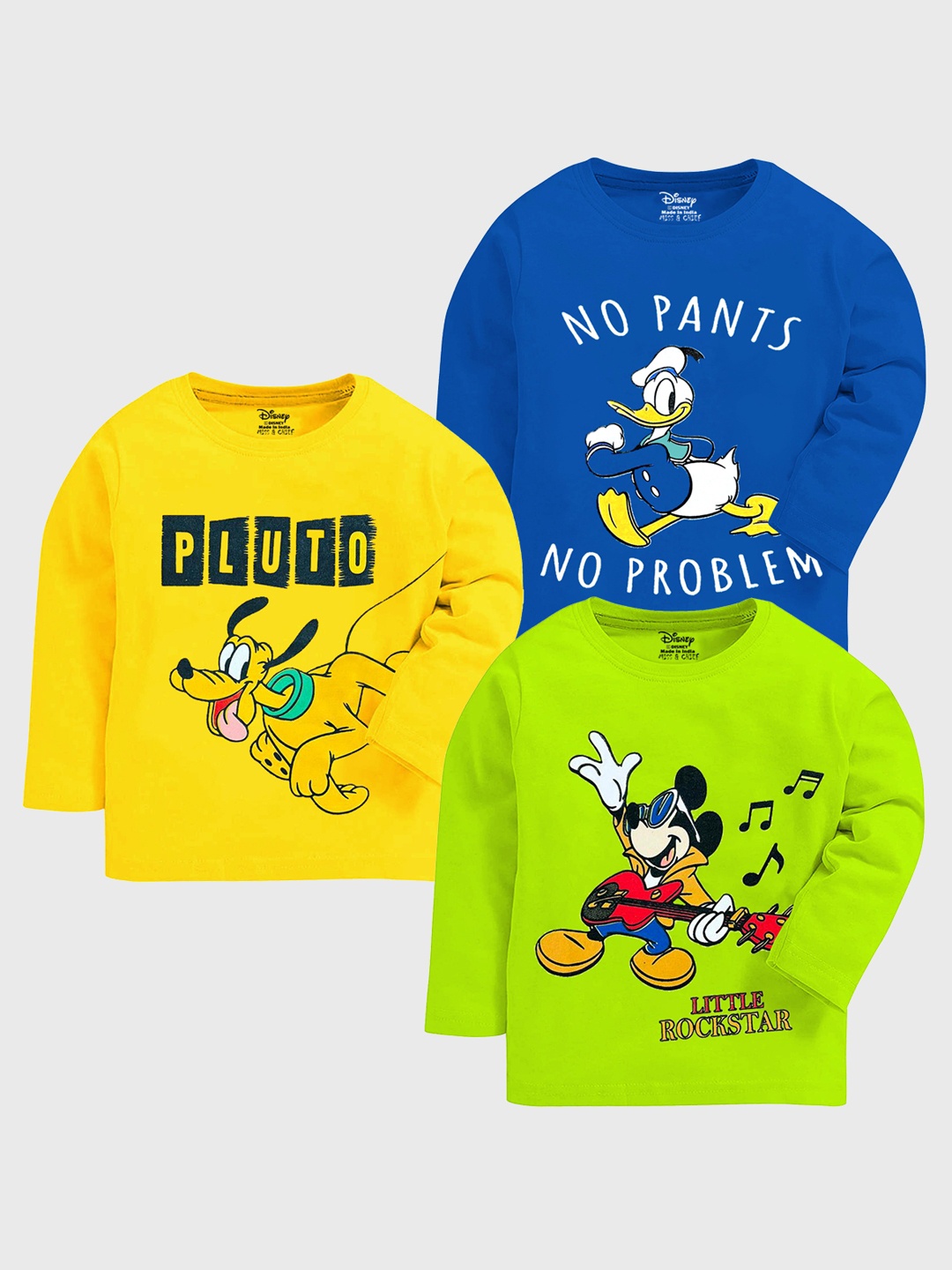 

Disney By Miss and Chief Boys Pack Of 3 Mickey & Friends Graphic Printed T-shirts, Yellow