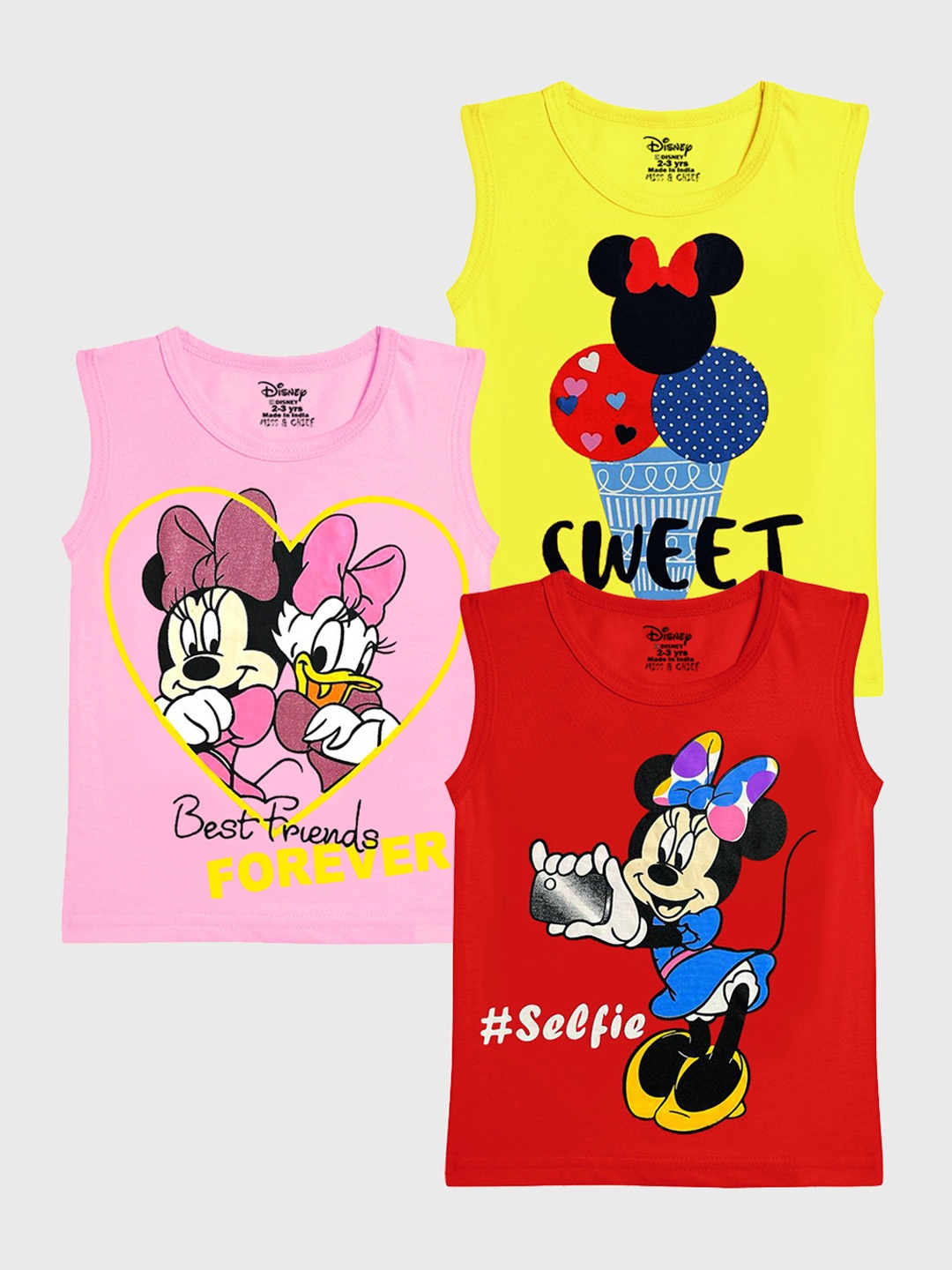 

Disney By Miss and Chief Girls Pack Of 3 Minnie Mouse Graphic Printed Round Neck T-shirts, Pink