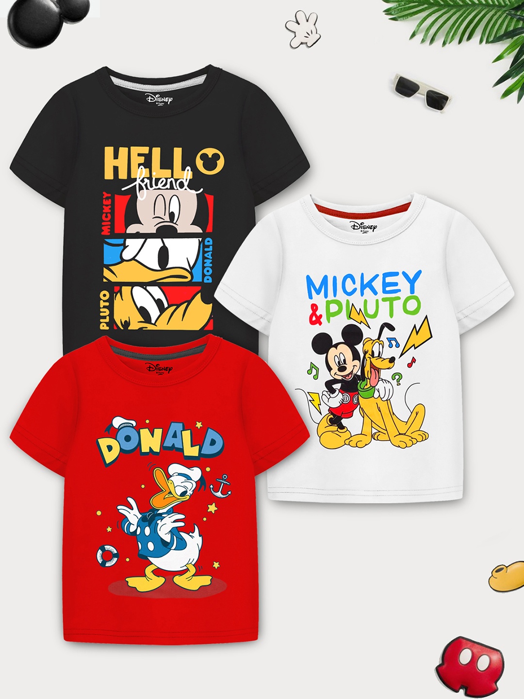 

Disney By Miss and Chief Boys Pack Of 3 Mickey & Friends Graphic Printed Cotton T-shirts, White