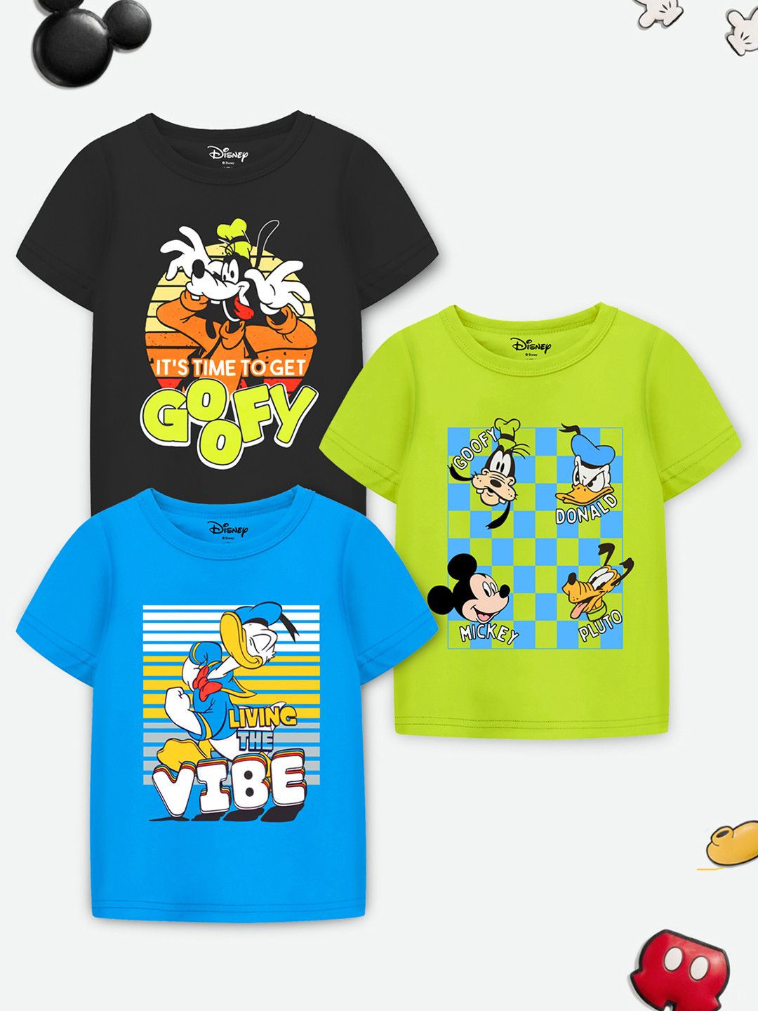 

Disney By Miss and Chief Boys Pack Of 3 Mickey & Friends Graphic Printed Cotton T-shirts, Green