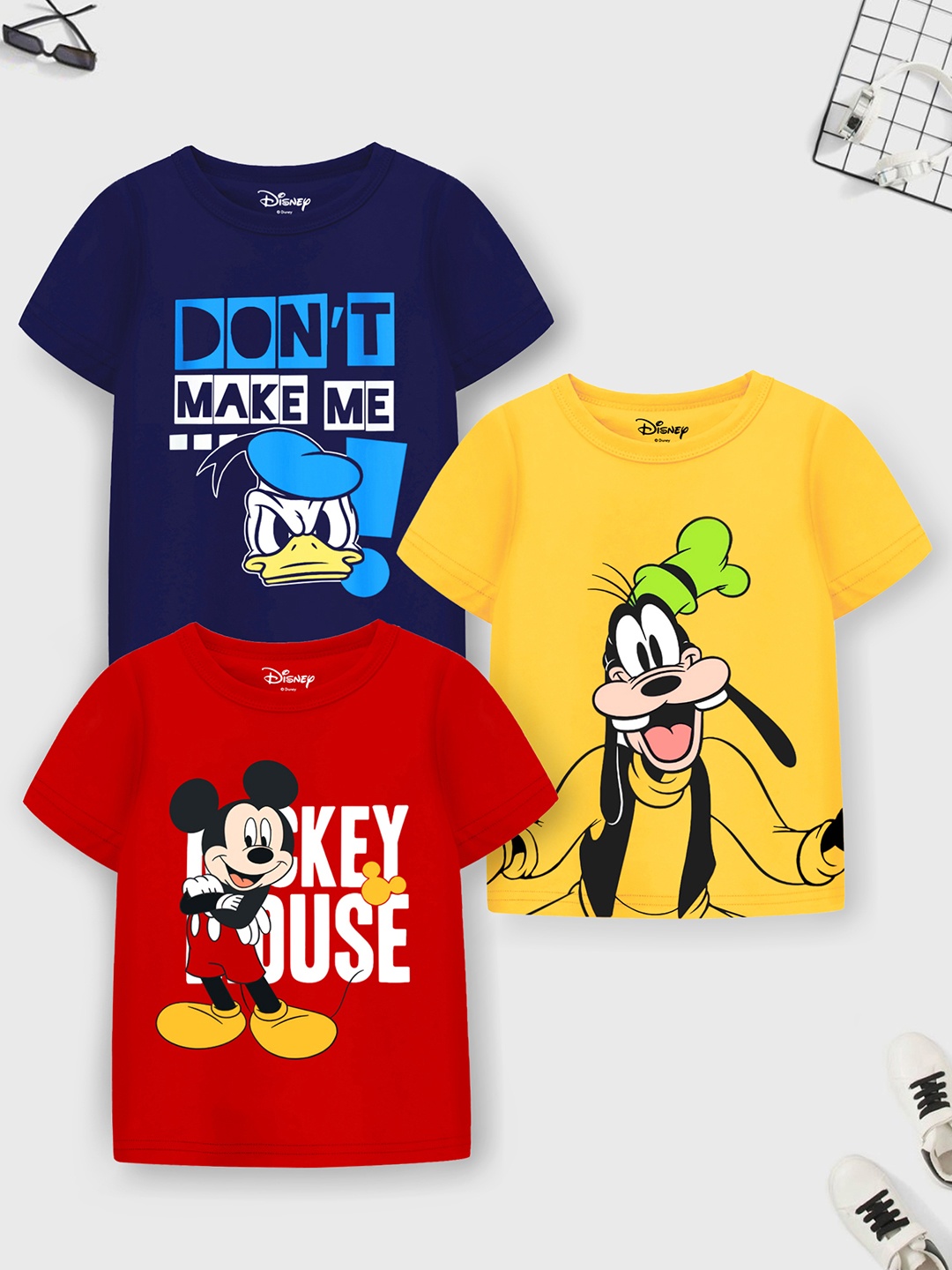 

Disney By Miss and Chief Boys Pack Of 3 Graphic Printed Round Neck T-shirts, Navy blue