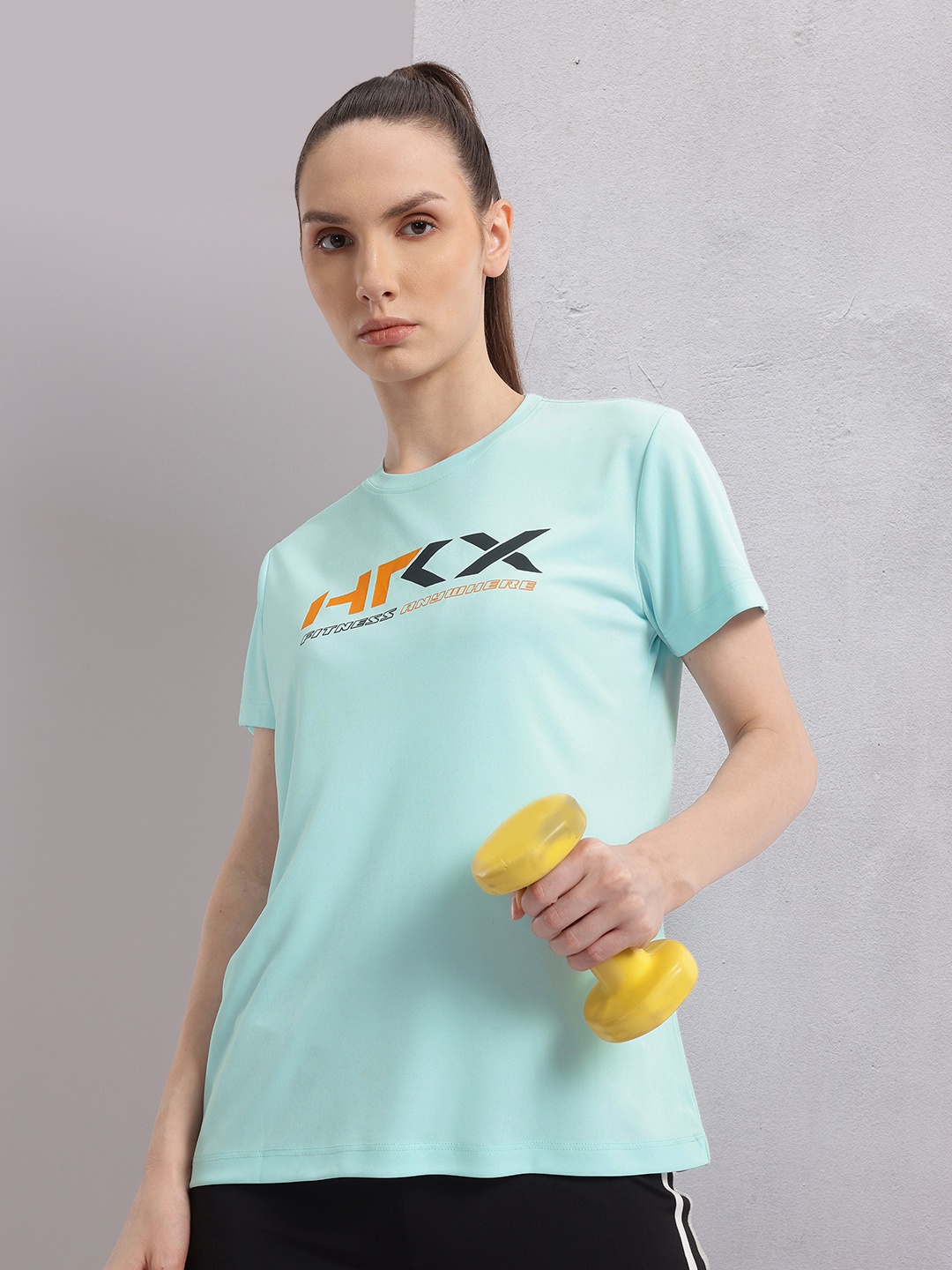 

HRX by Hrithik Roshan Brand Logo Printed Rapid Dry T-shirt, Sea green