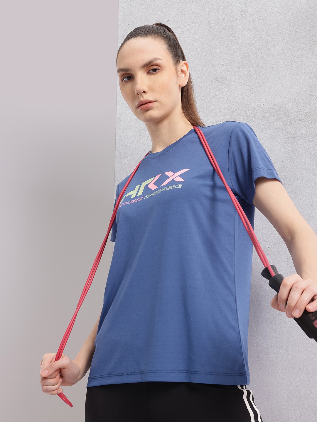 

HRX by Hrithik Roshan Brand Logo Printed Rapid Dry T-shirt, Navy blue