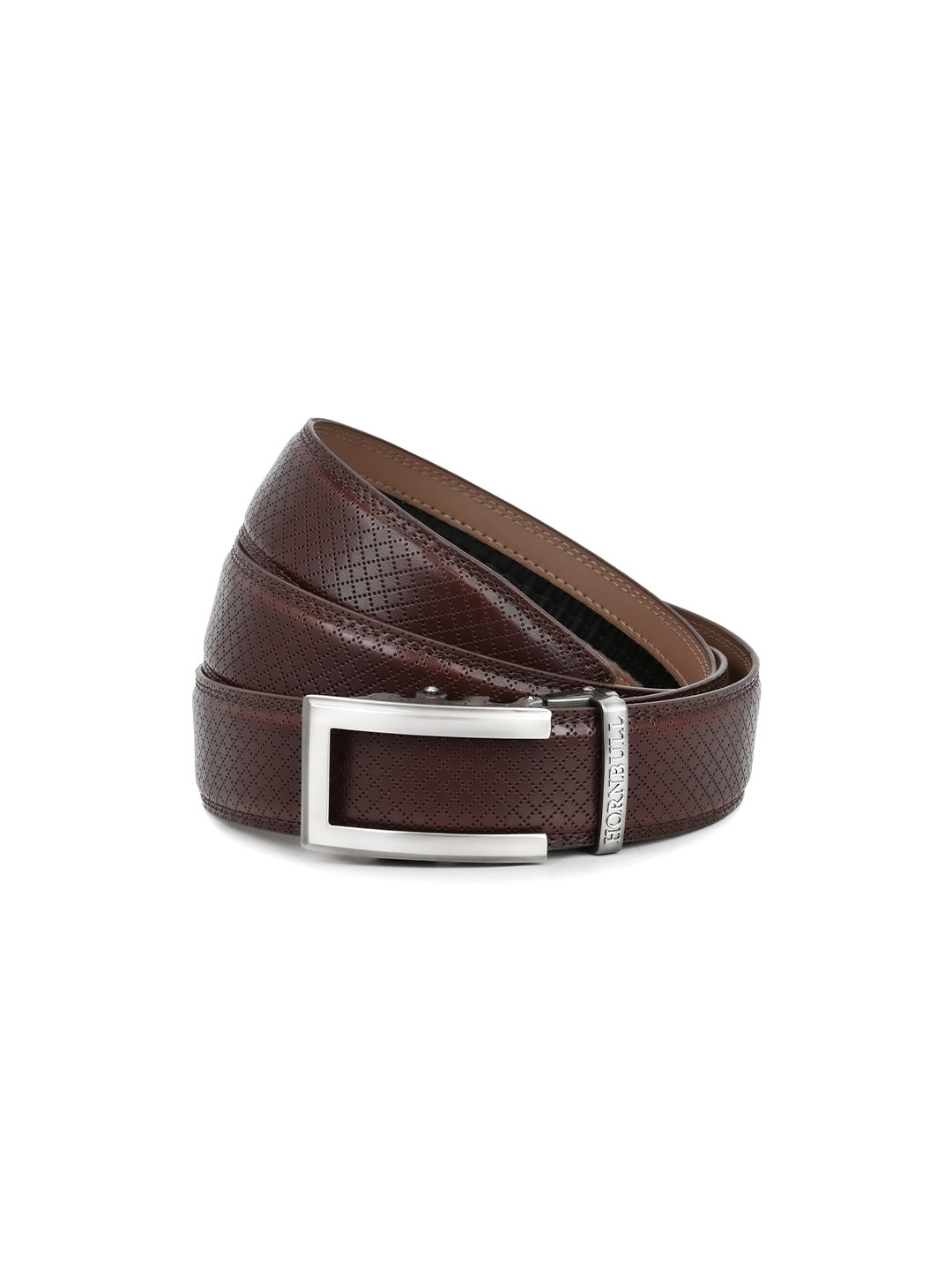 Hornbull Men Riga Brown Autolock Leather Printed Formal And Casual Belt