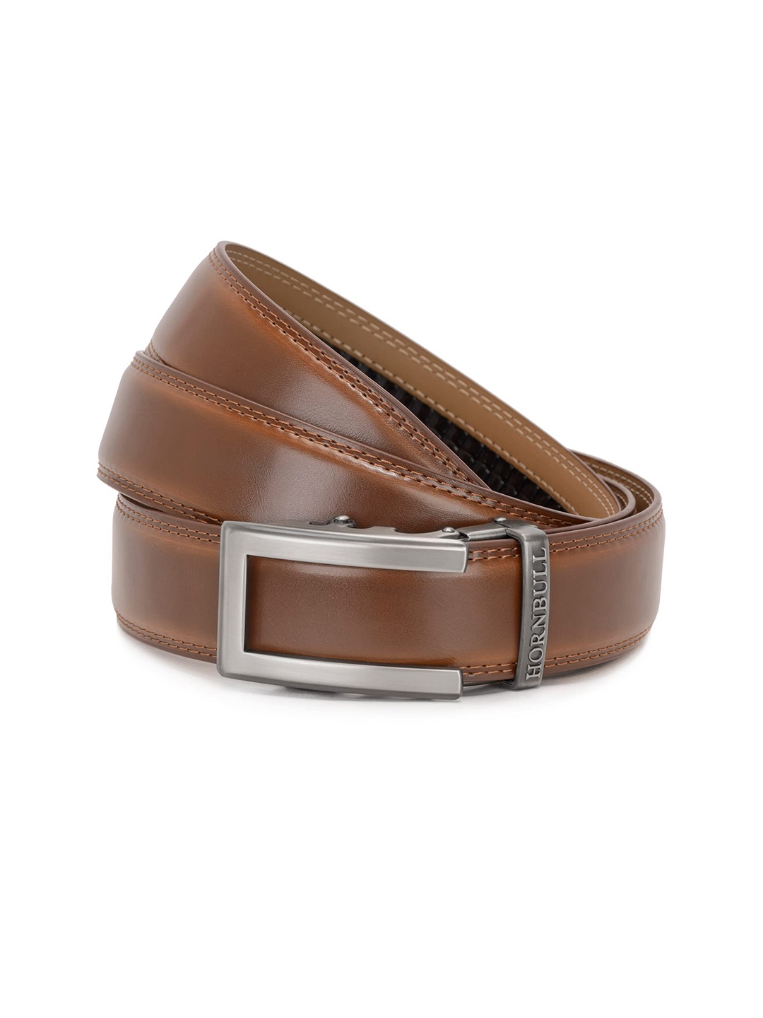 

Hornbull Men Riga Tan Autolock Leather Formal And Casual Belt