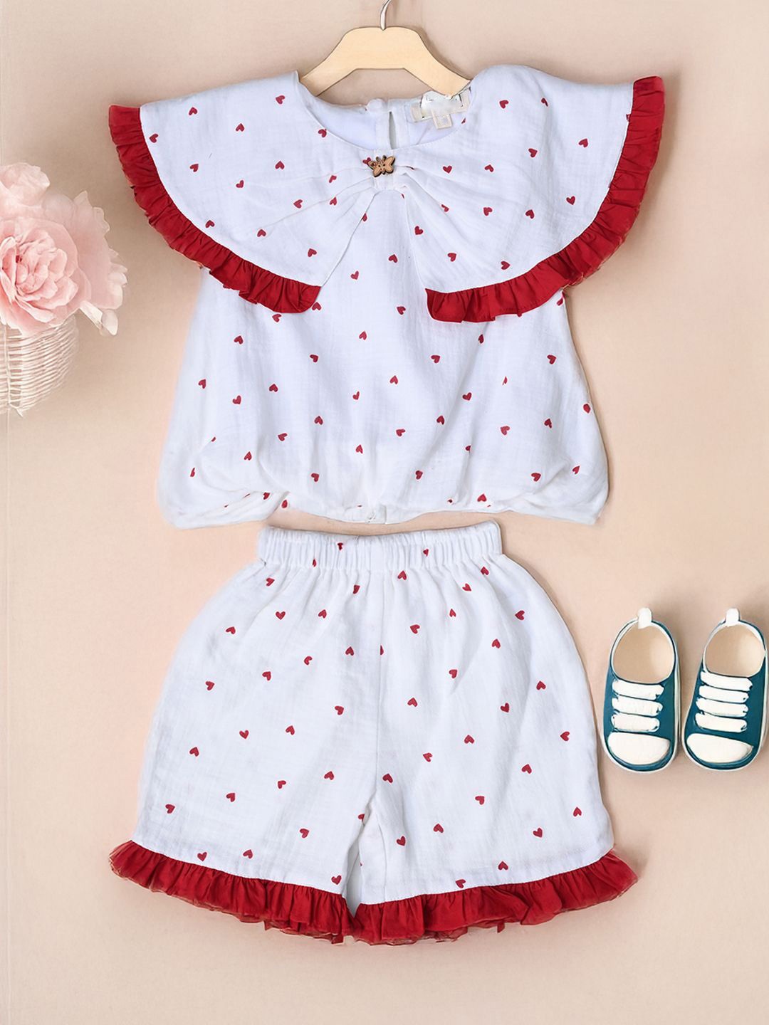 

BAESD Infant Geometric Printed Round Neck Pure Cotton Top With Shorts, White