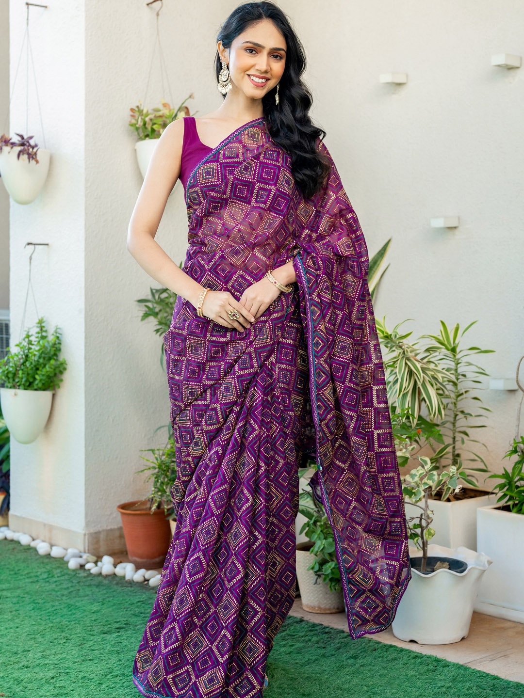 

PRETTY PALLU Bandhani Saree, Purple