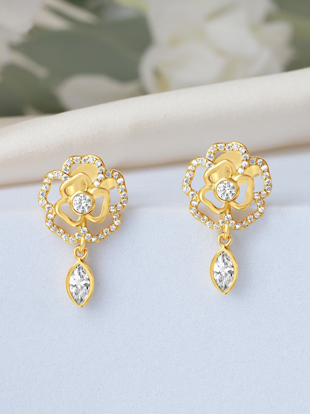 

Zavya 925 Sterling Silver Gold-Plated CZ Studded Contemporary Studs Earrings