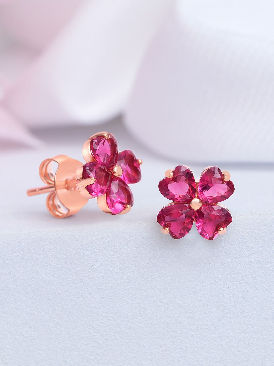 

Zavya 925 Sterling Silver Rose Gold-Plated Cubic Zirconia Studded Floral Studs