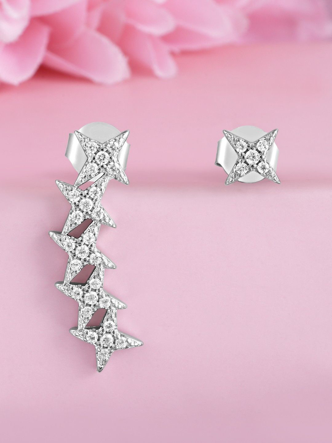 

Zavya 925 Sterling Silver Rhodium-Plated CZ Studded Contemporary Drop Earrings