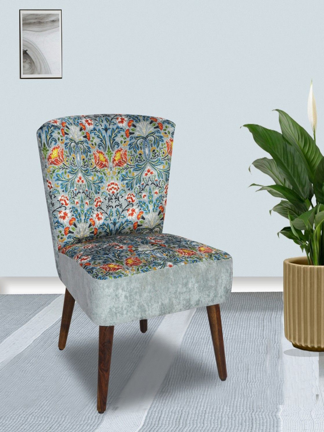 

GLOBALLY INDIAN White And Blue Modern Accent Wooden Lounge Chair