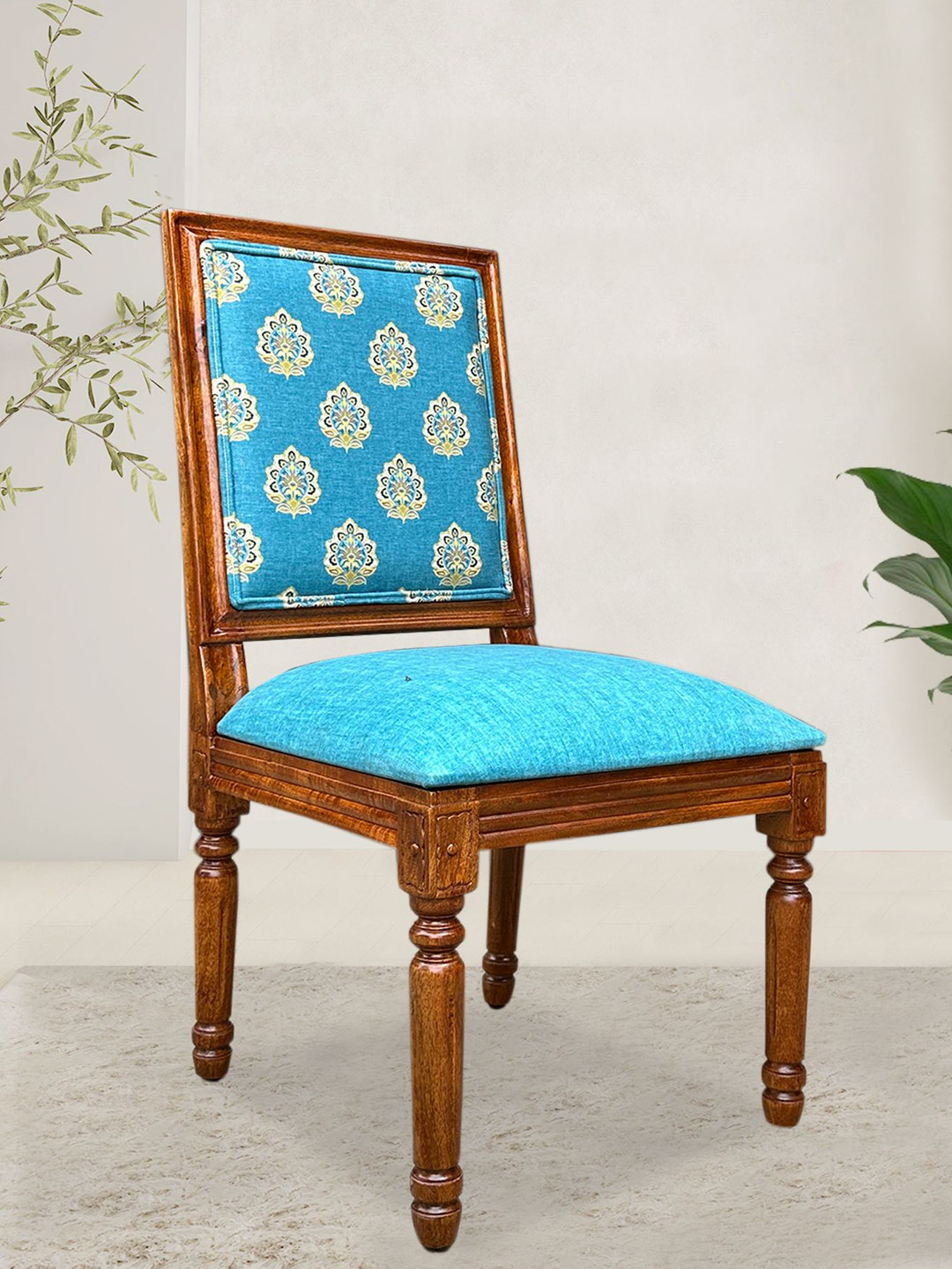 

GLOBALLY INDIAN Blue And Brown Vintage-Style Wooden Lounge Chair