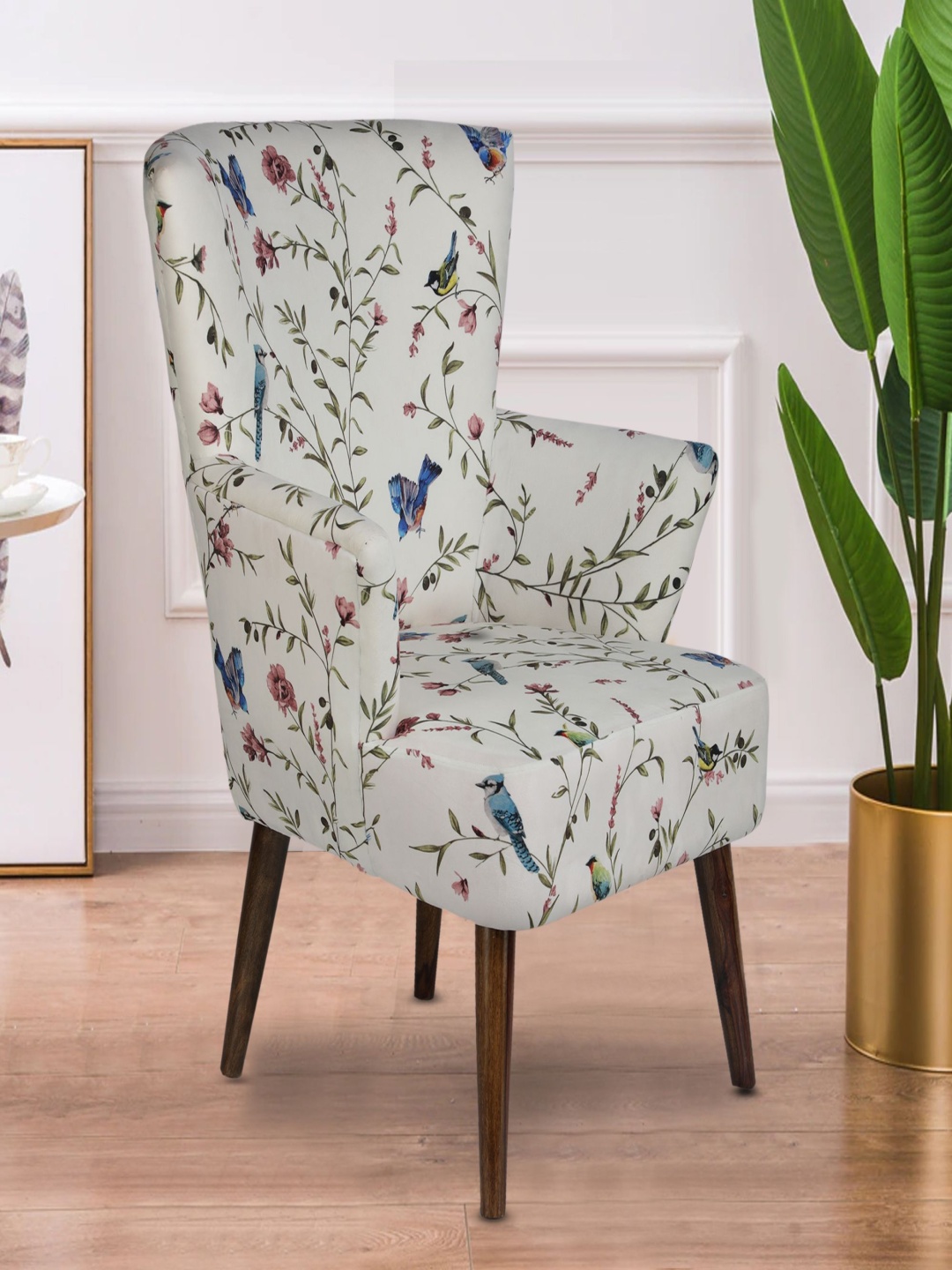 

GLOBALLY INDIAN Green & White Floral Printed Wooden Lounge Chair