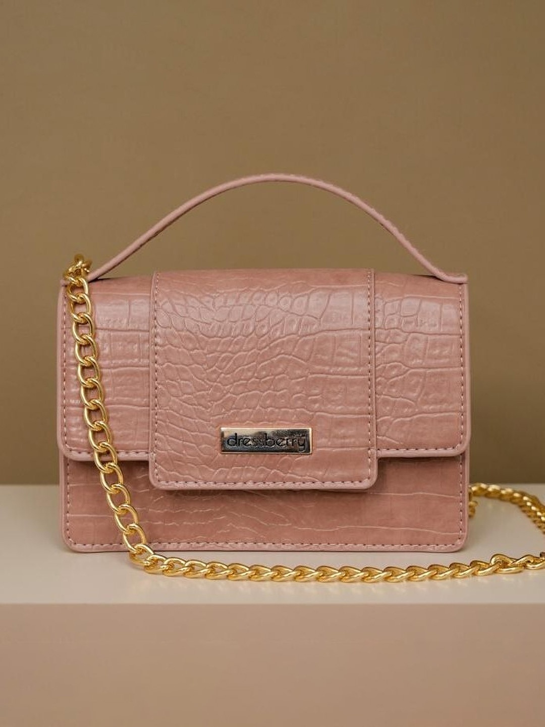

DressBerry Women Textured Crossbody Leather Handheld Bag, Pink