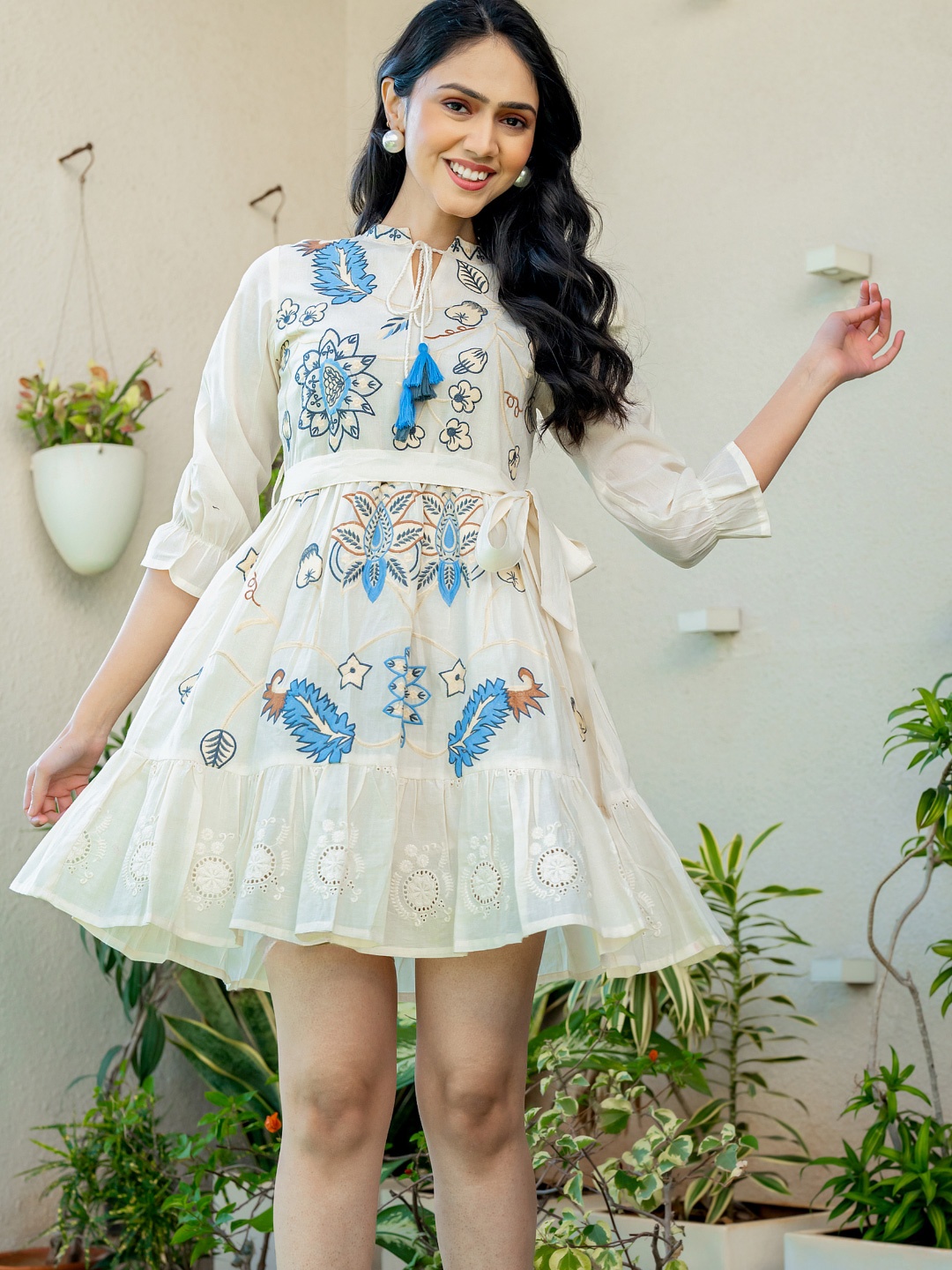 

HOUSE OF JAMOTI Women Callisto Embroidered Fit & Flare Dress, White