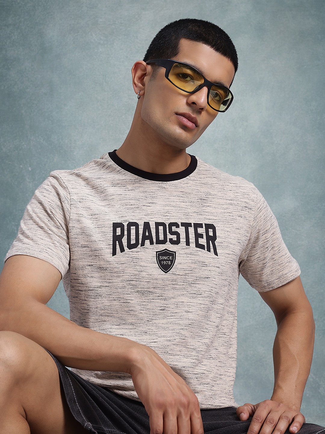 

The Roadster Lifestyle Co. Brand Typography Printed Logo T-shirt, Beige