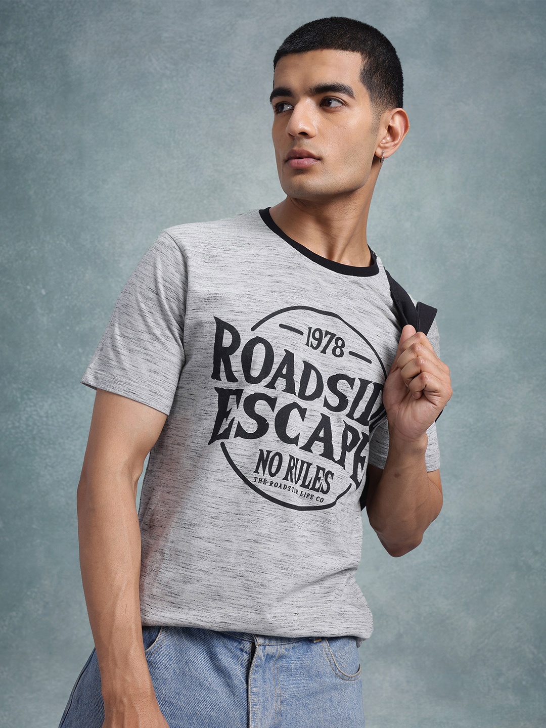 

The Roadster Lifestyle Co. Typography Printed T-shirt, Grey melange