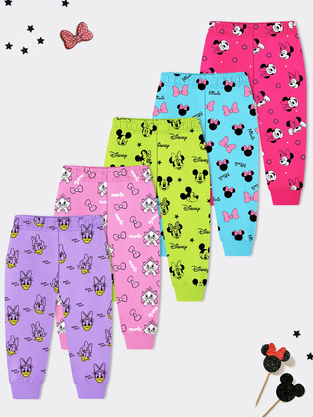 

Disney By Miss and Chief Girls Pack Of 5 Printed Cotton Joggers, Green