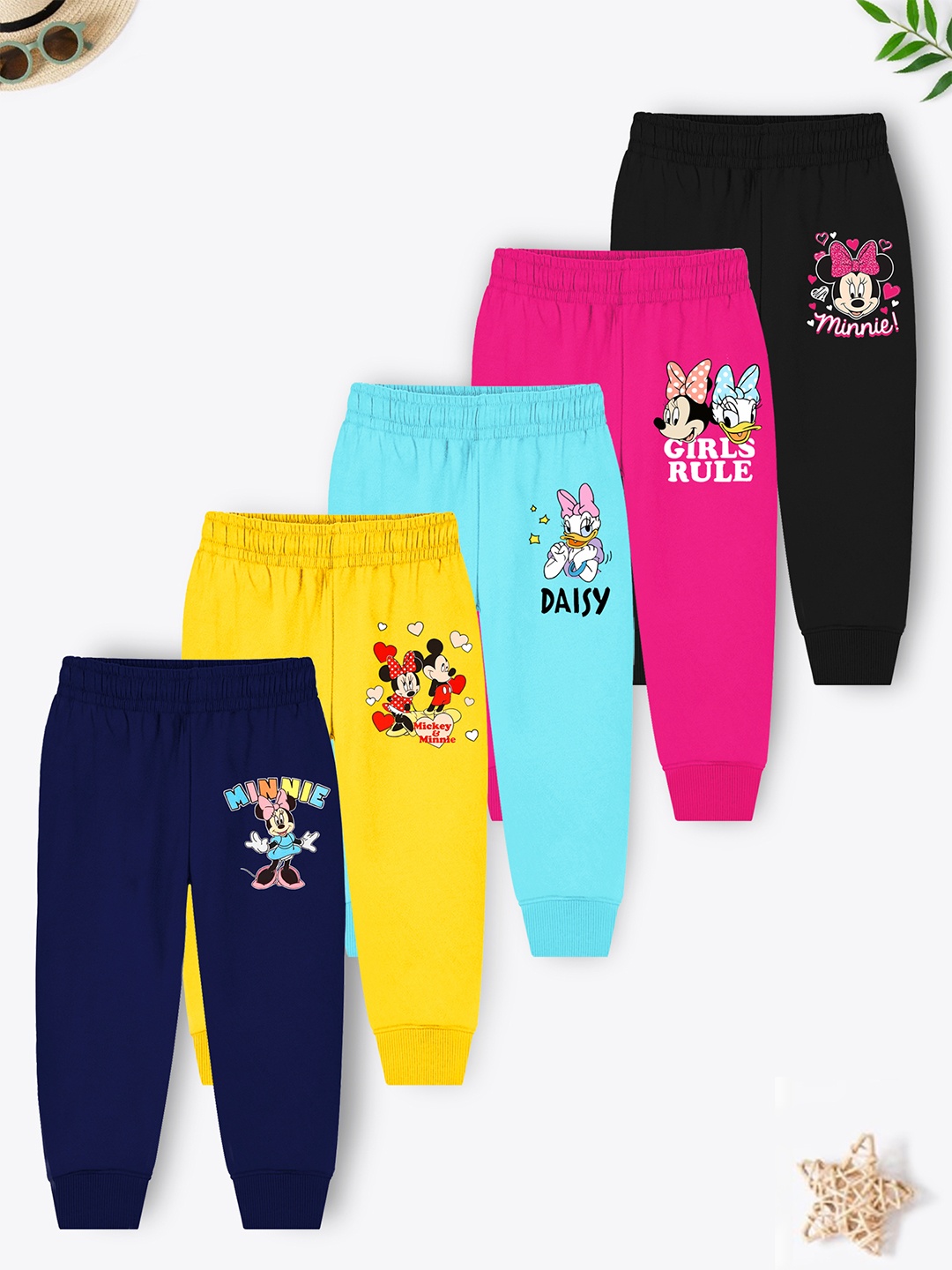 

Disney By Miss and Chief Girls Pack Of 5 Printed Cotton Joggers, Blue