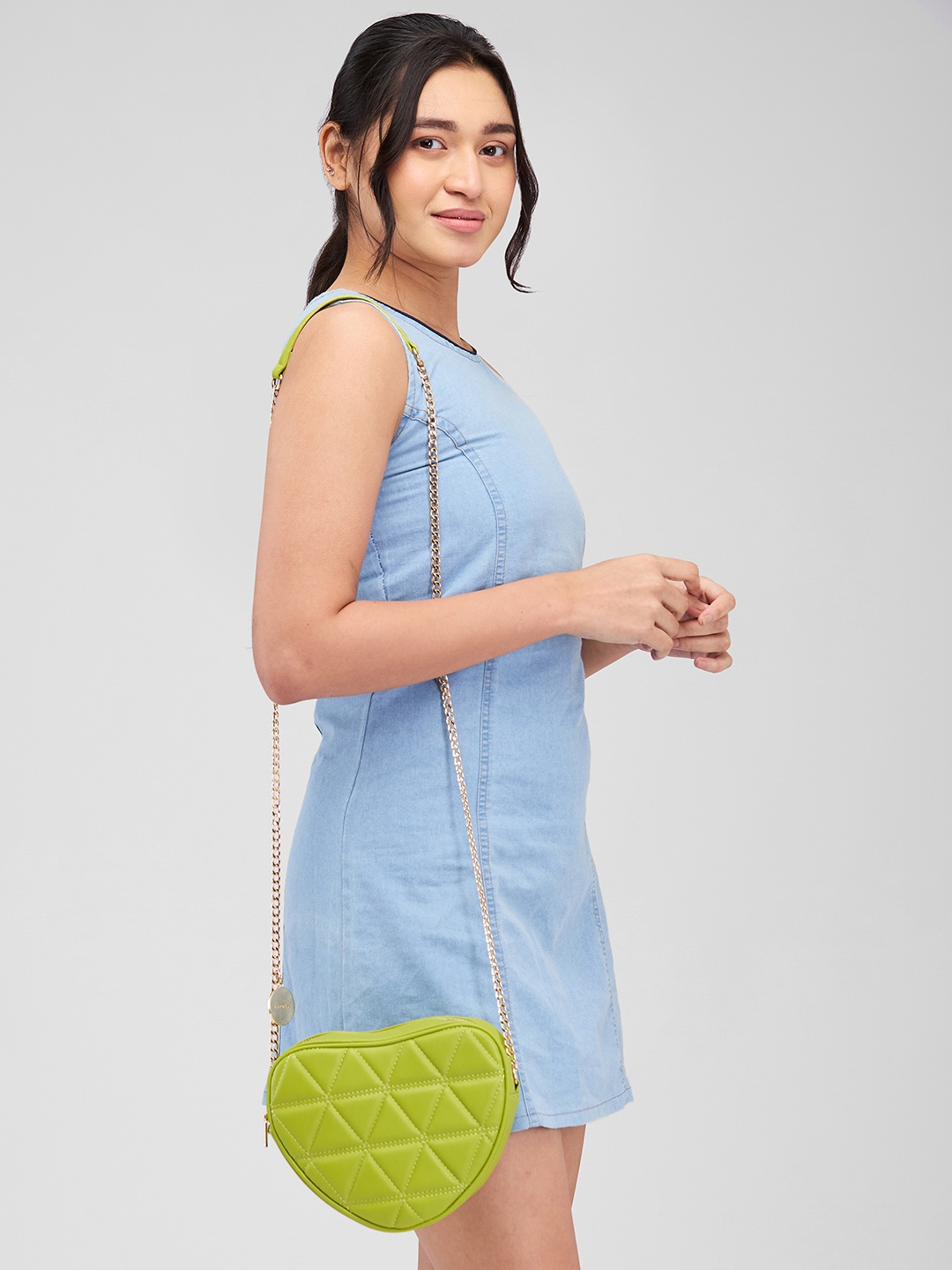 

DressBerry X CAPRESE Geometric Structured Sling Bag with Quilted, Lime green