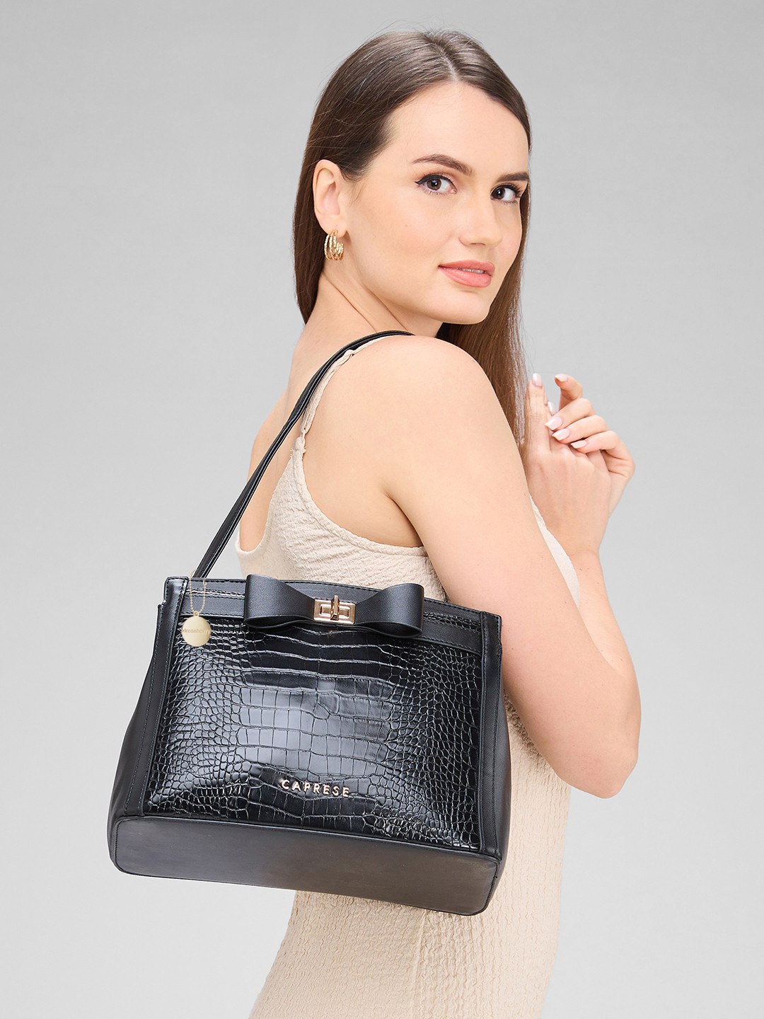 

DressBerry X CAPRESE Women Textured Structured Shoulder Bag, Black