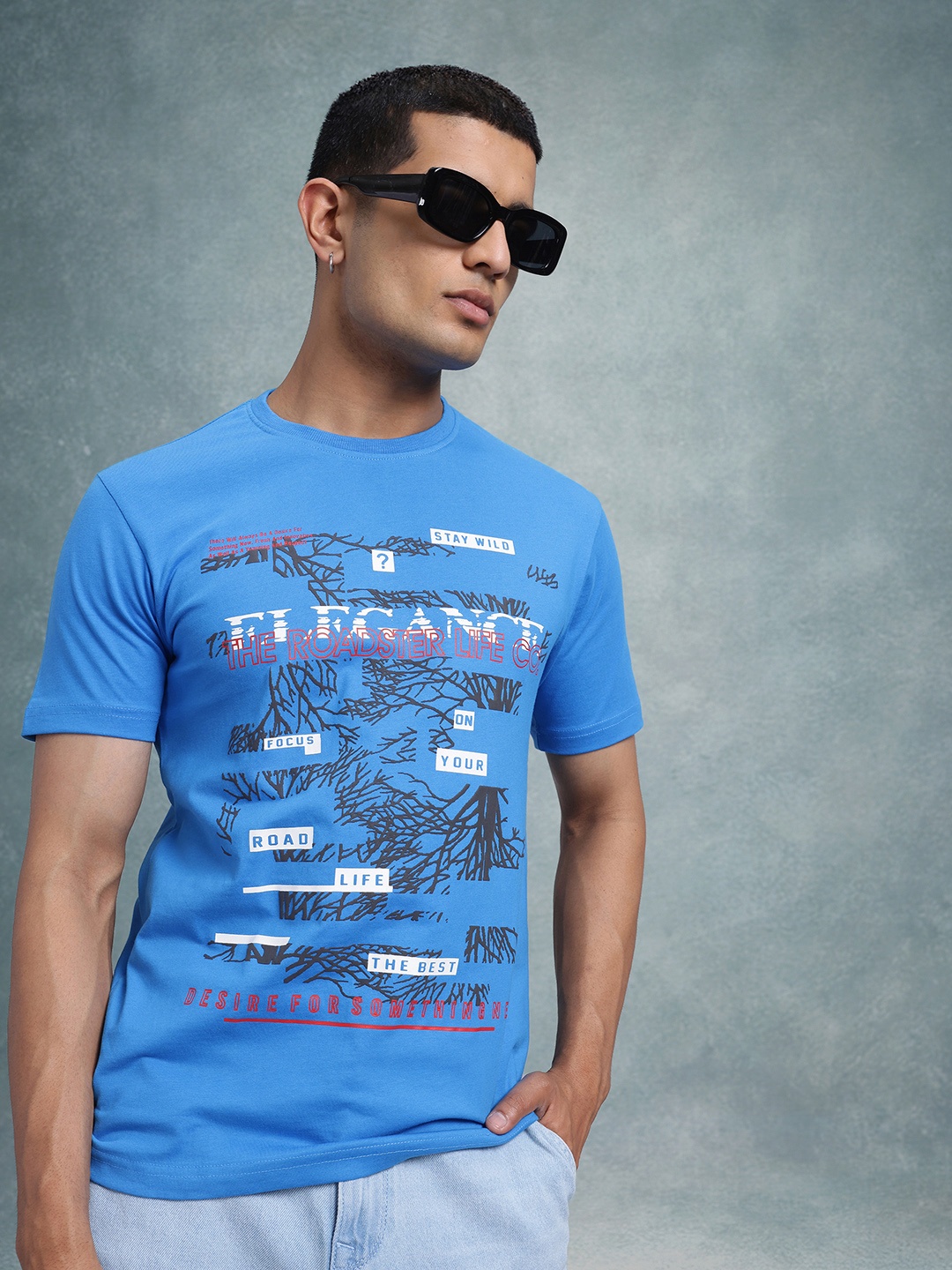

The Roadster Lifestyle Co. Graphic Printed T-shirt, Blue