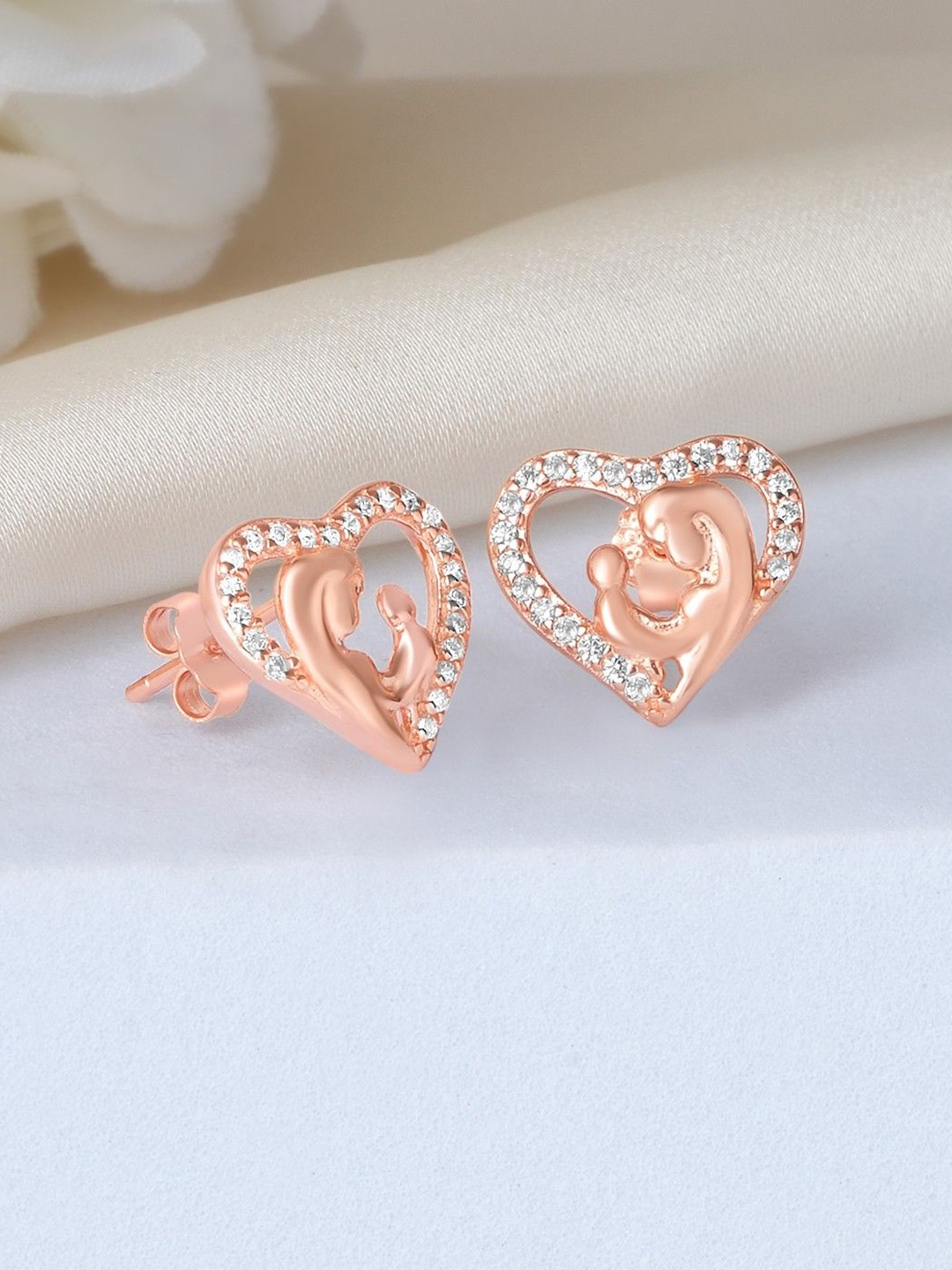 

Zavya 925 Sterling Silver Rose Gold-Plated CZ Studded Contemporary Studs Earrings