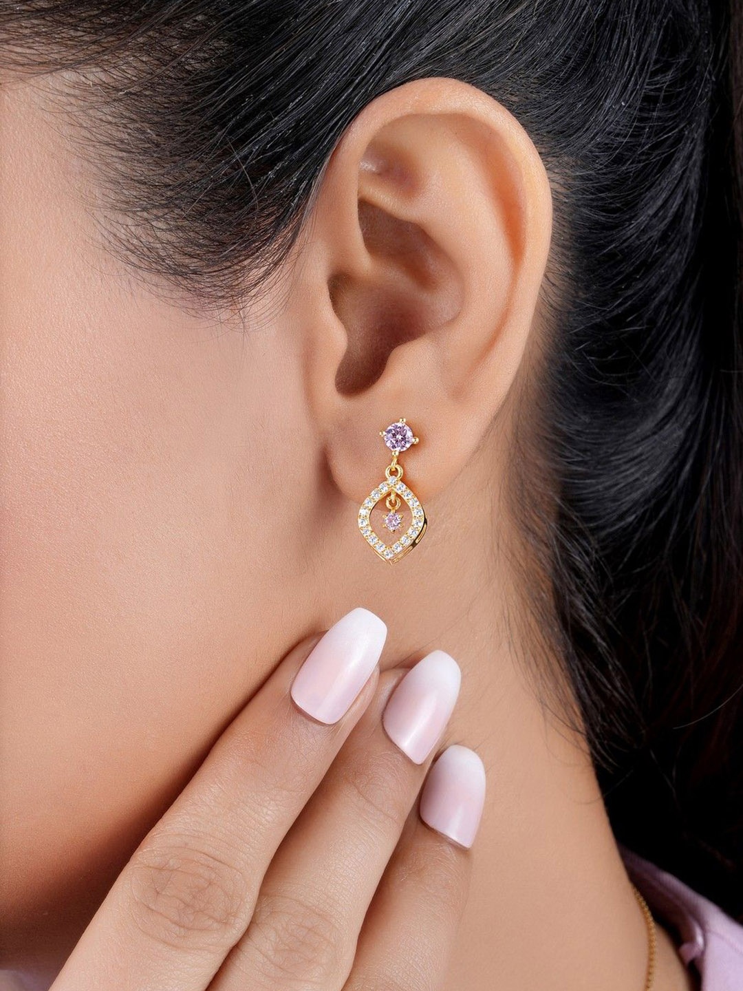 

Zavya 925 Sterling Silver Gold-Plated CZ Studded Contemporary Drop Earrings