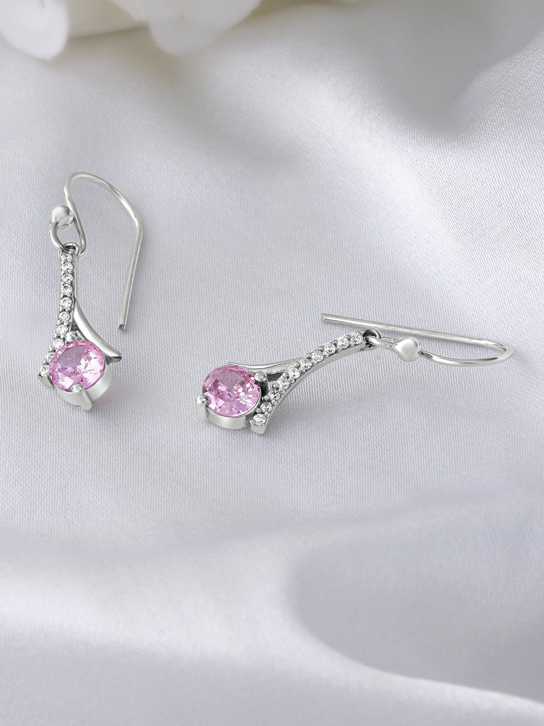 

Zavya 925 Sterling Silver Rhodium-Plated CZ Studded Contemporary Drop Earrings