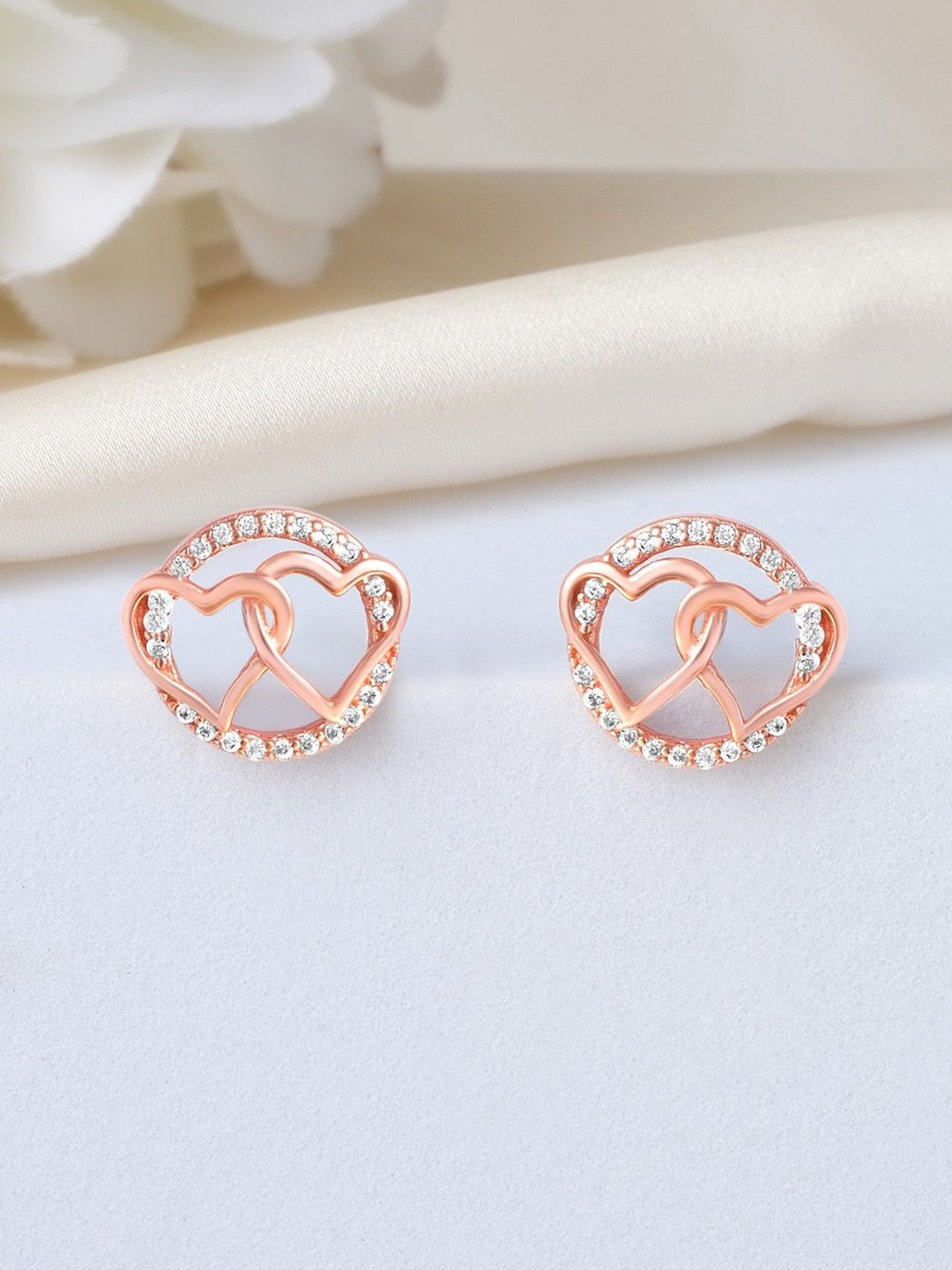 

Zavya 925 Sterling Silver Rose Gold-Plated CZ Studded Contemporary Studs Earrings